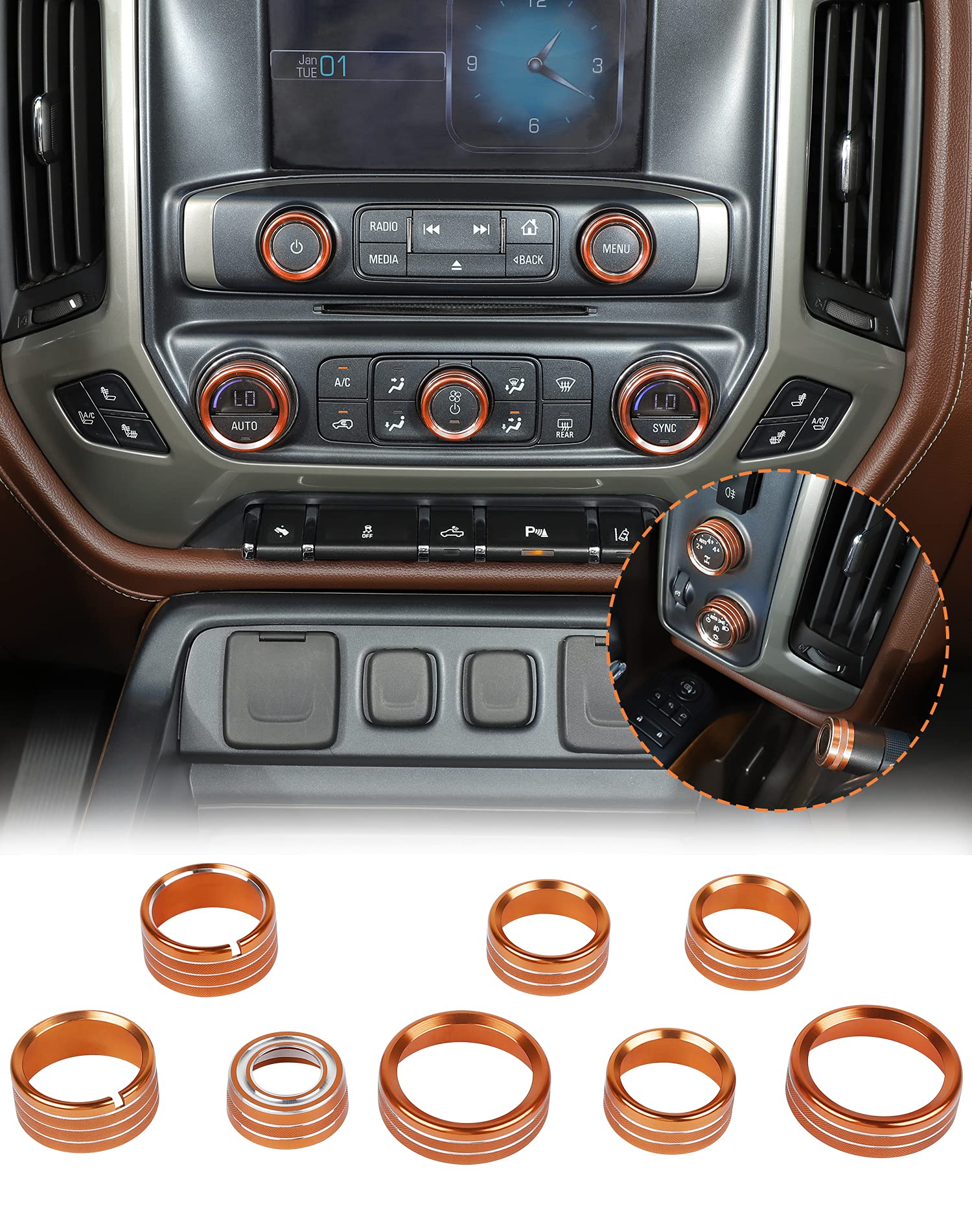 Jecar Center Console Switch Button Trim Air Conditioner Control Knob Cover For Chevy Silverado & Gmc Sierra 2014-2018, Orange