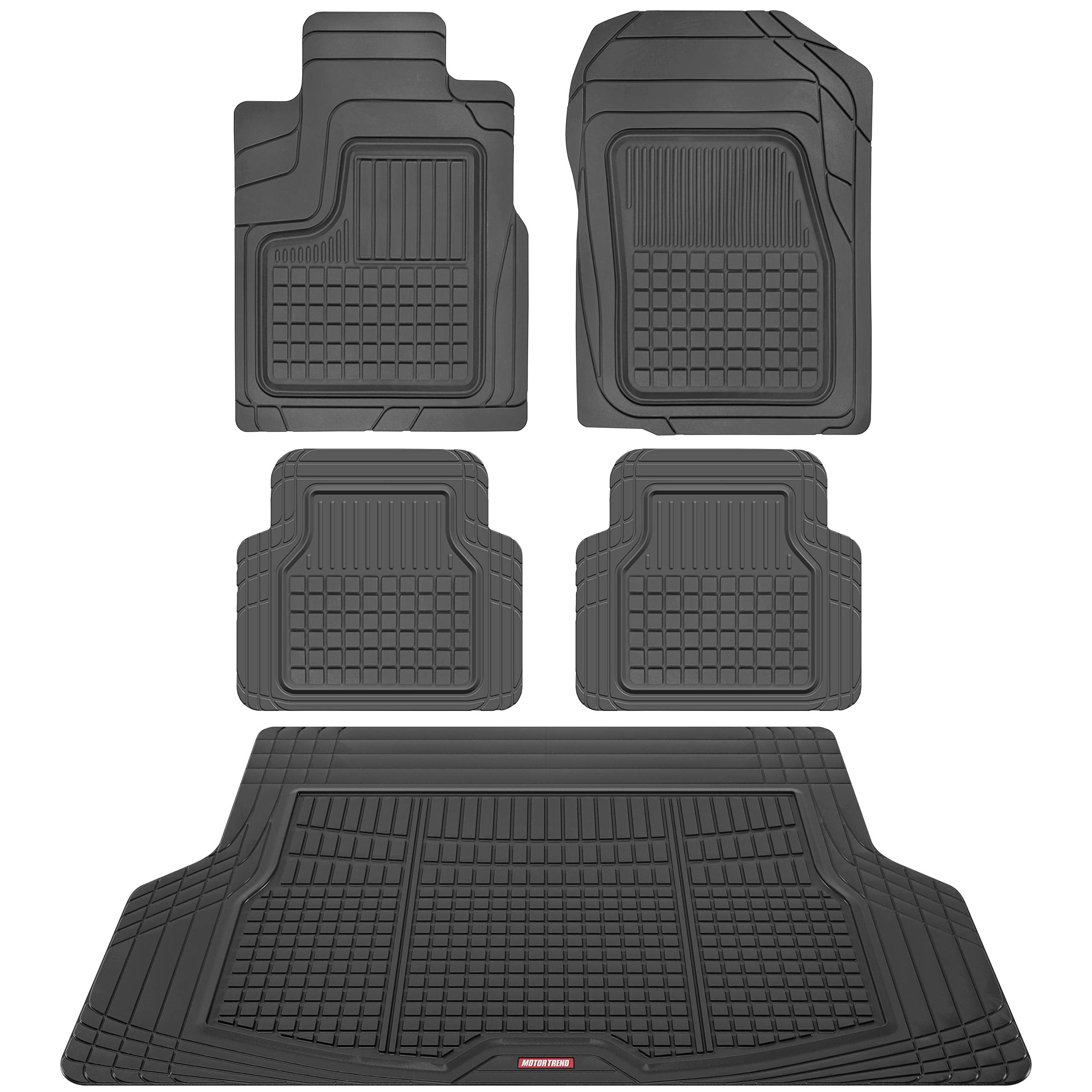 BDK Performance FlexTough 5-Piece Front & Rear Rubber Car Floor Mats & Cargo Liner For Cars SUVs Trucks Vans, All-Weather Heavy 