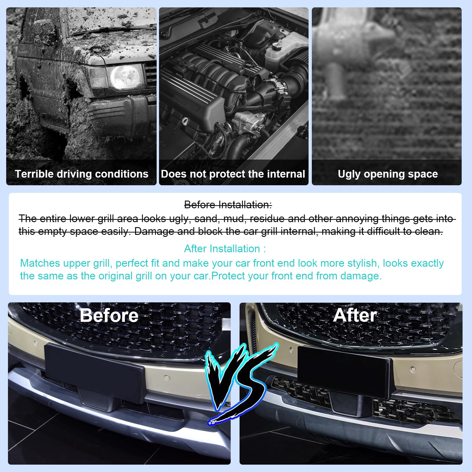 Cdefg 2023 2024 2025 Cx-50 Front Grill Mesh Inserts Trims Cx50 Front Grille Guard For 2023 2024 2025 Mazda Cx-50 Car Exterior Accessories Abs Material, 2Pcs(For 2023-2025 Cx-50 Front Grills)