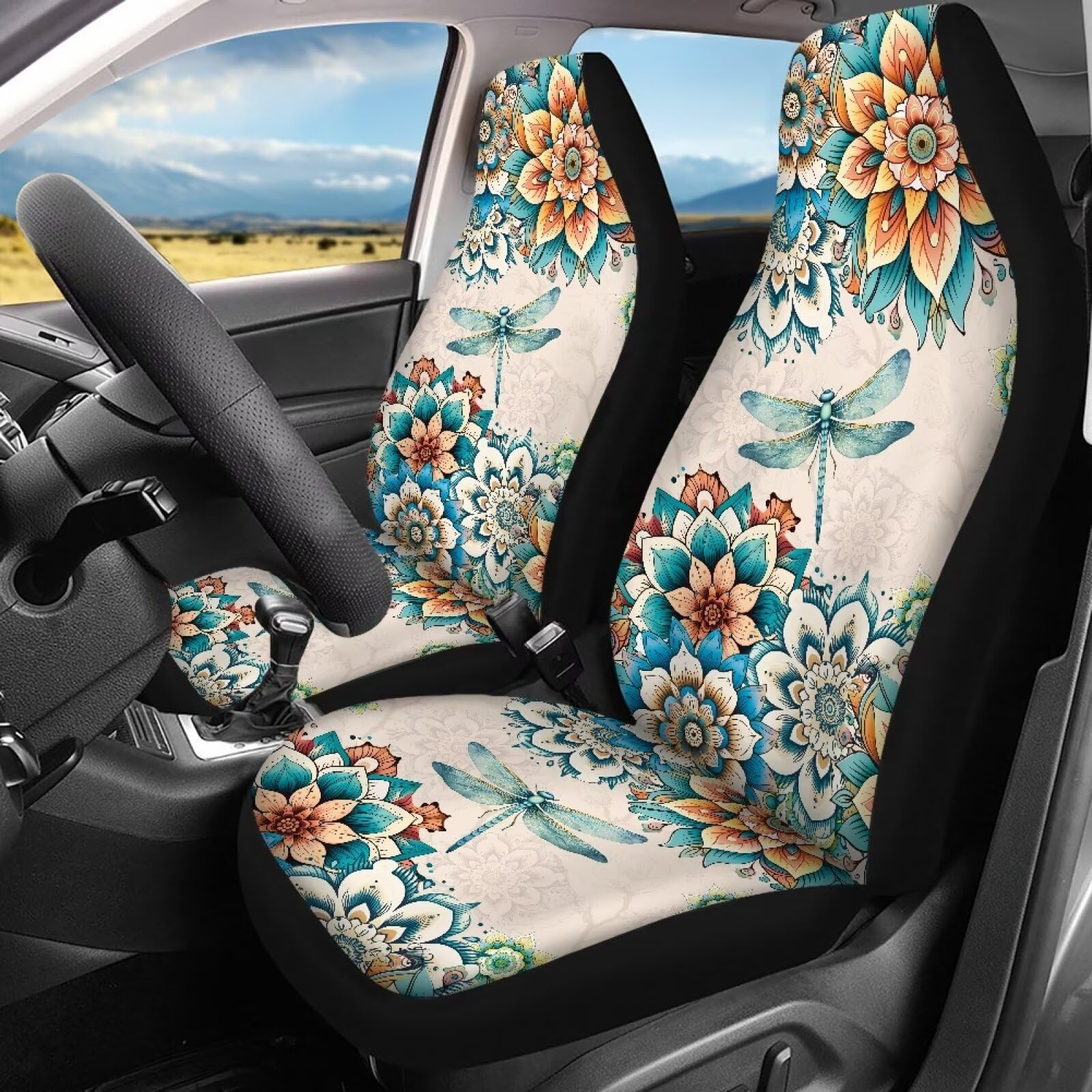 KEIAHUAN Boho Mandala Dragonfly Car Seat Cover for Women Universal Non-Slip Car Seat Protector Front/Rear Seat Cover Fits for Tr