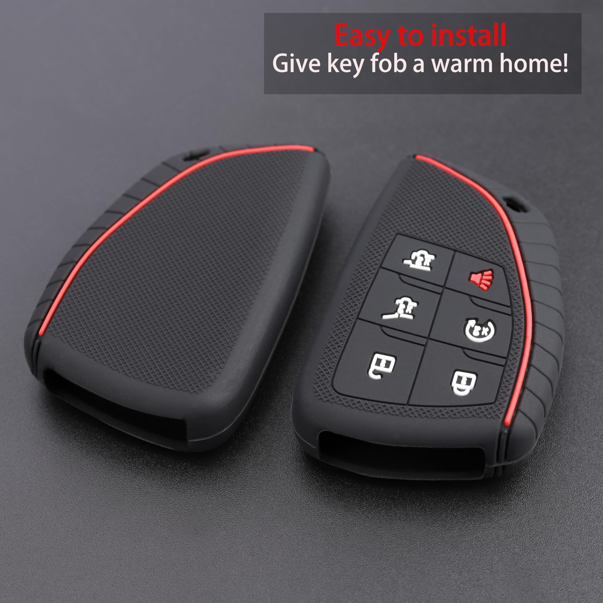 Tandrive Key Fob Cover For 2025 2024-2021 Chevy Tahoe Suburban Gmc Yukon, 6 Button, Silicone, 2-Pack, Black