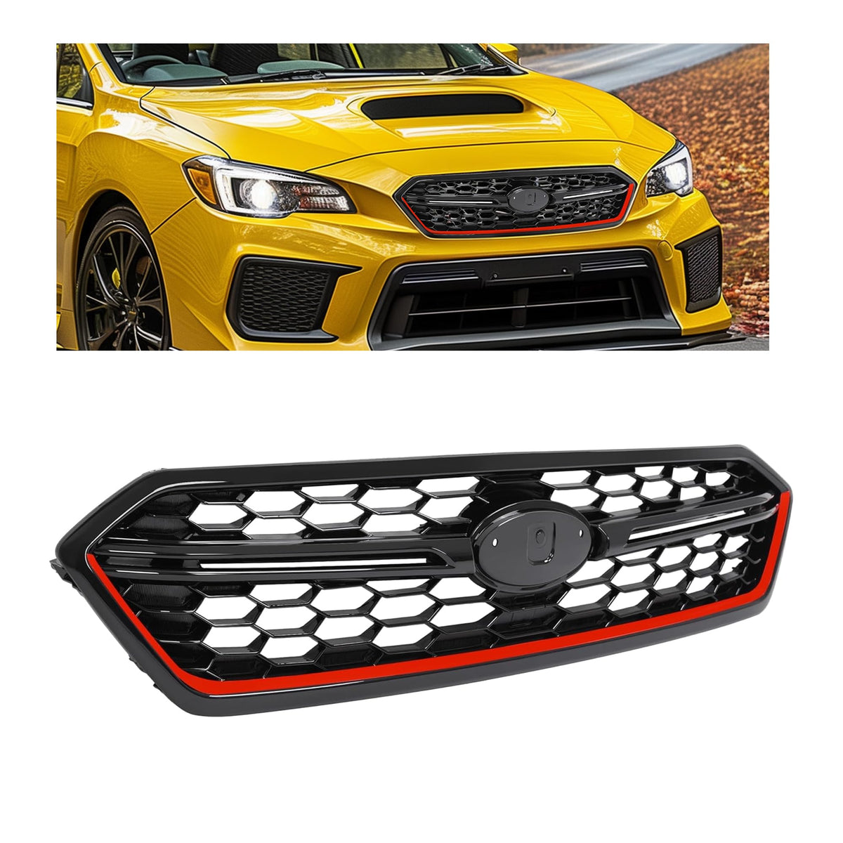 HECASA Grille Compatible with 2018-2021 Subaru WRX/WRX STI Replacement for 91121VA160 SU1200185 Front Bumper Upper Honeycomb Gri