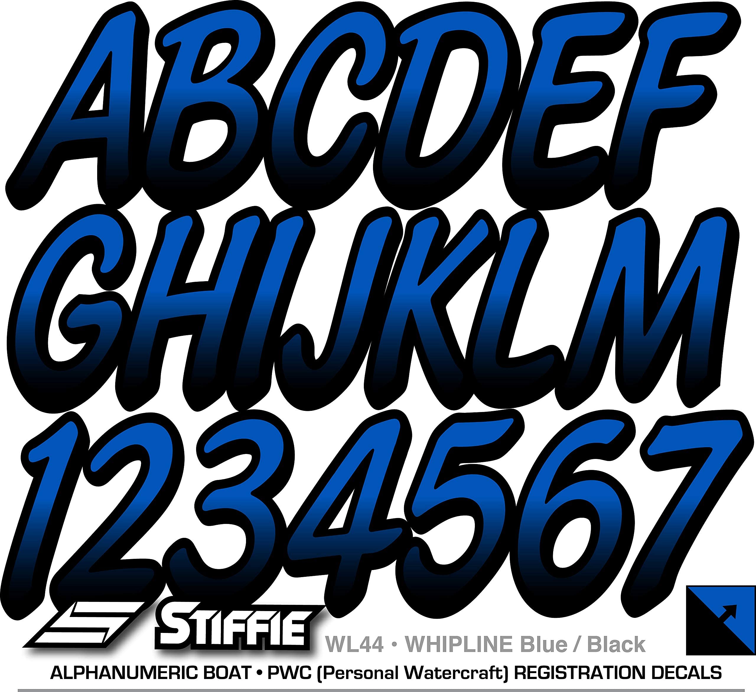 STIFFIE Whipline Blue/Black 3'' Boat & PWC Registration Decals  Numbers Letters Stickers