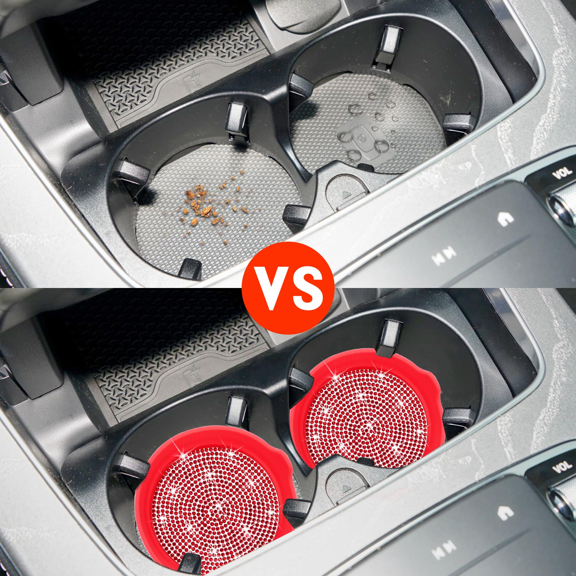 Amooca Car Cup Coaster Universal Non-Slip Cup Holders Bling Crystal Rhinestone Car Interior Accessories 2 Pack Red Whole Rhinest