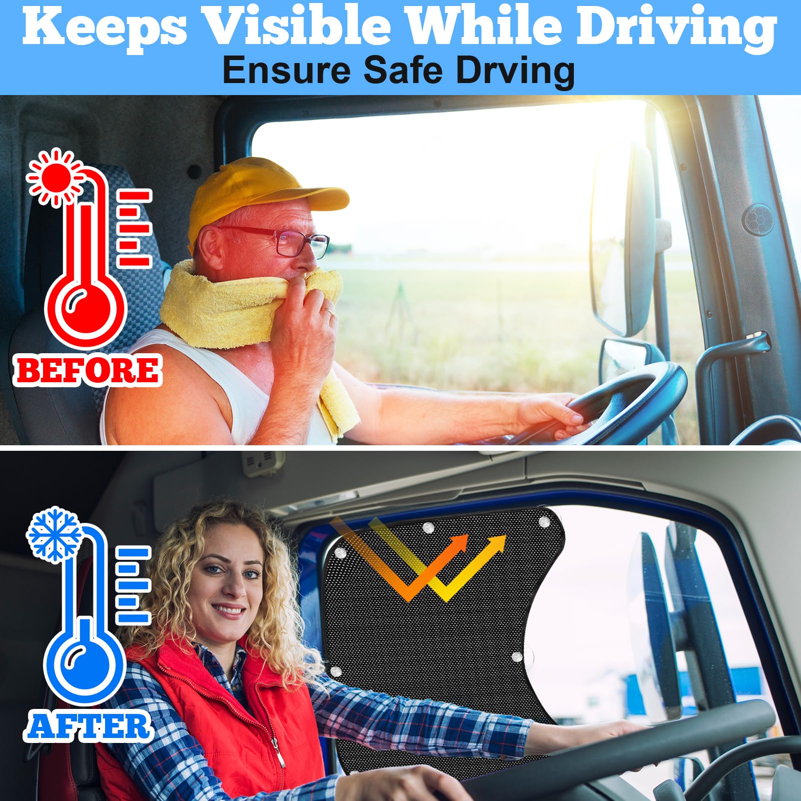 2PCS Side Window Sunshades for Semi-Truck,19.6x20.5inch Car Side Window Shade RV Semi Truck Accessories