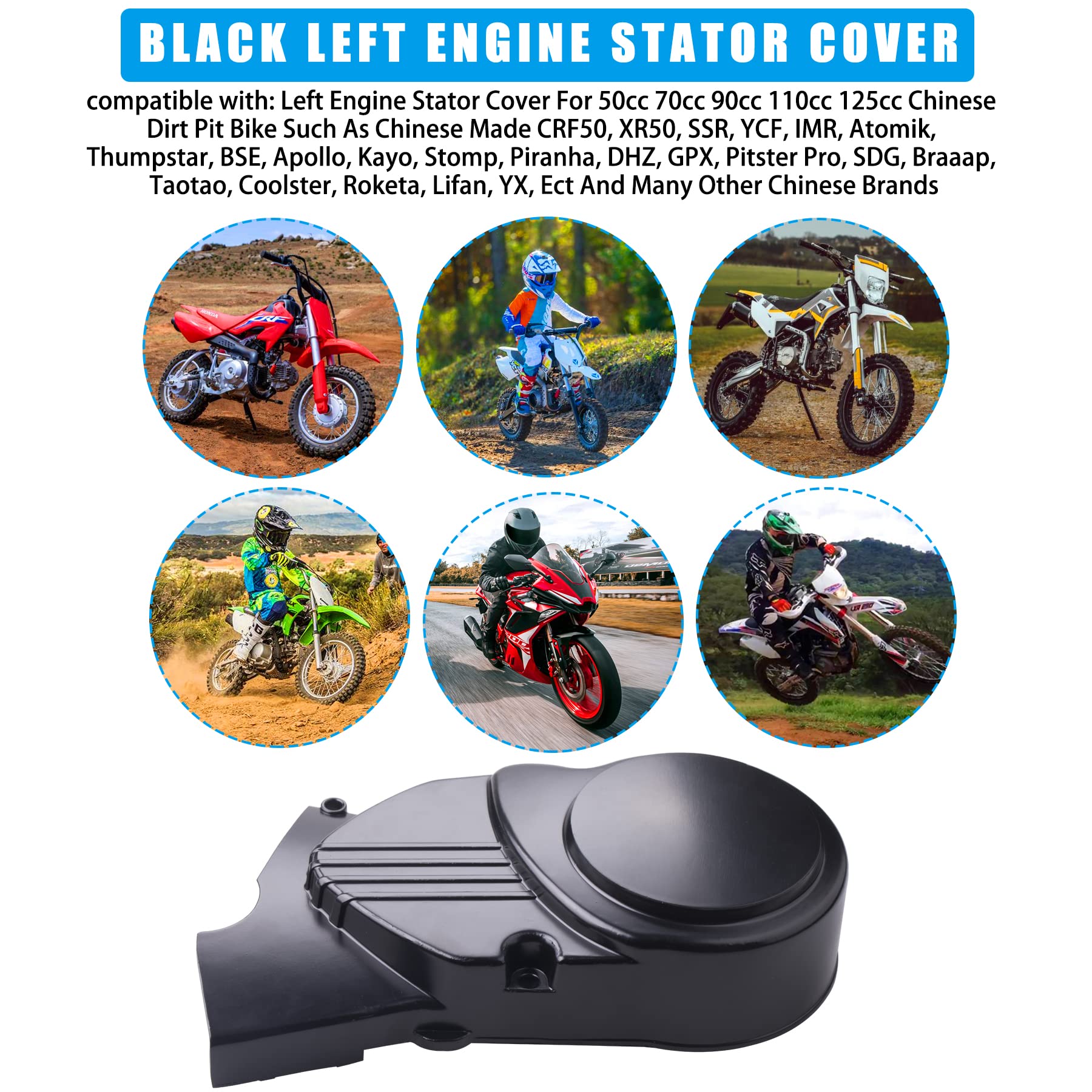 JINGKE Black Left Engine Stator Cover for Chinese 50cc 70cc 90cc 110cc 125cc Dirt Pit Bike CRF50 XR50 SSR Thumpstar Apollo Stomp