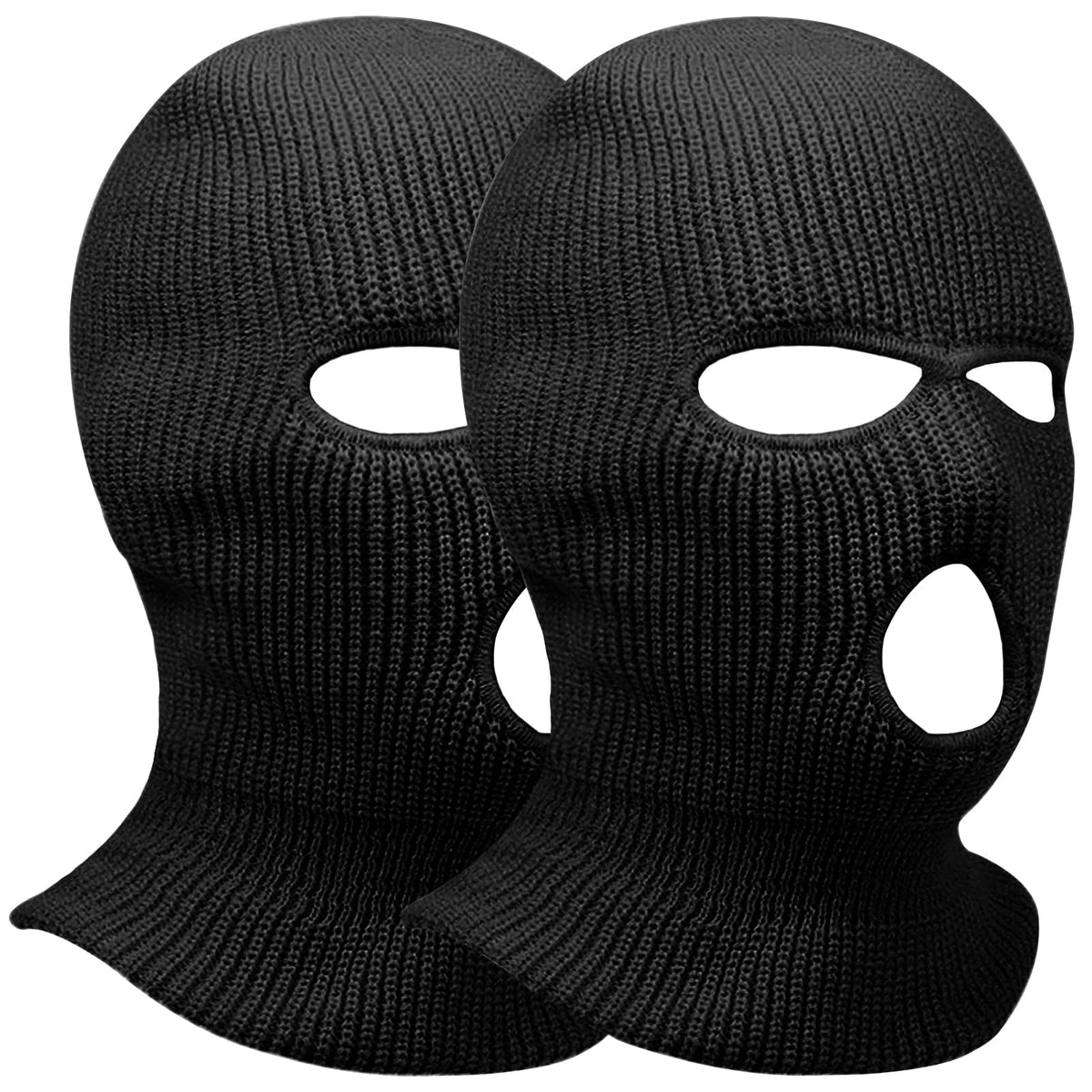 2pcs 3 Hole Winter Knitted Mask, Full Face Cover Ski Scarf Mask Warm Balaclava for Adult Skiing, Motorcycle,Wind Protection, Bla