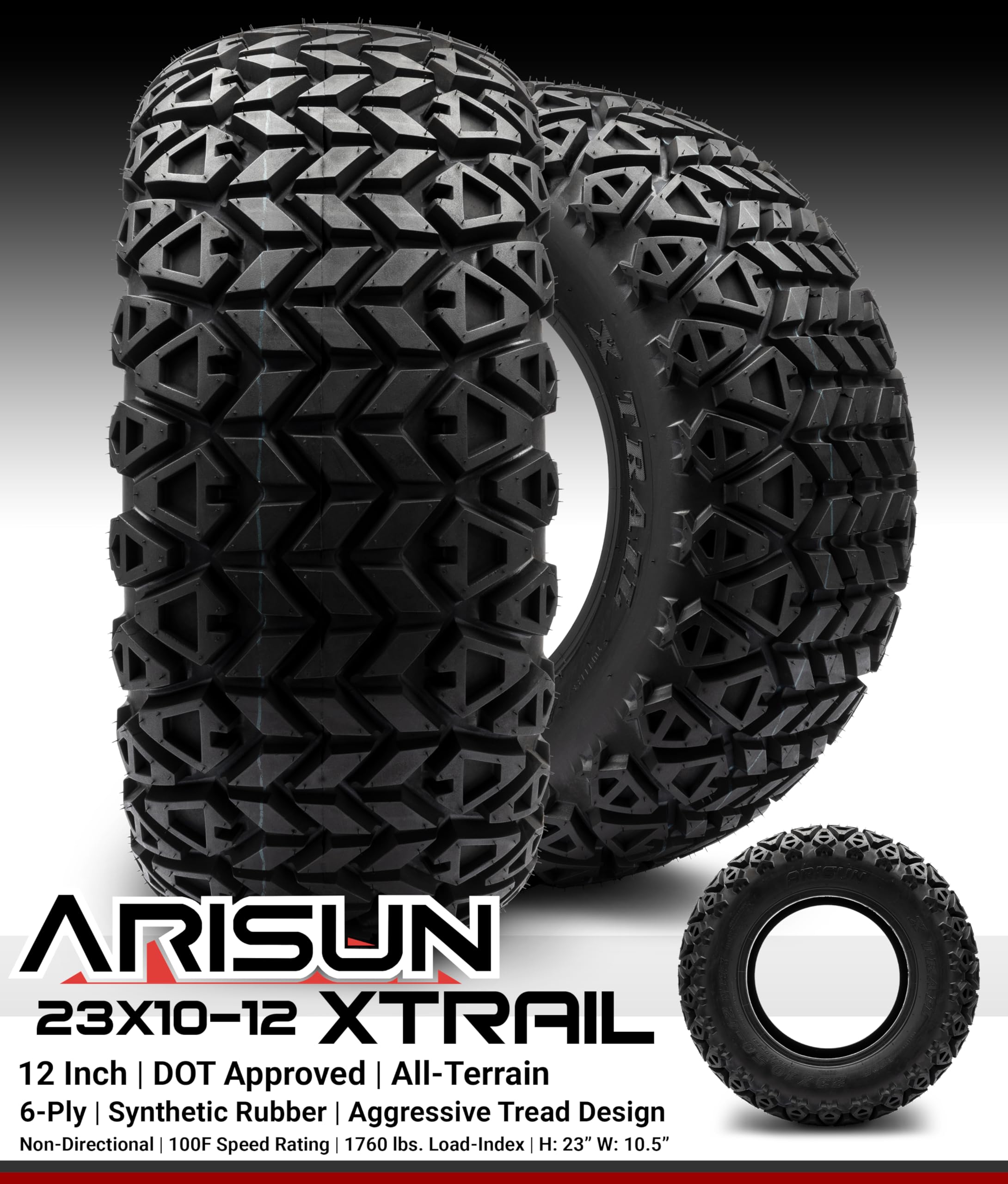 Arisun X-Trail 23x10.50-12 DOT Golf Cart Tire All-Terrain (6-Ply) - Set of Four