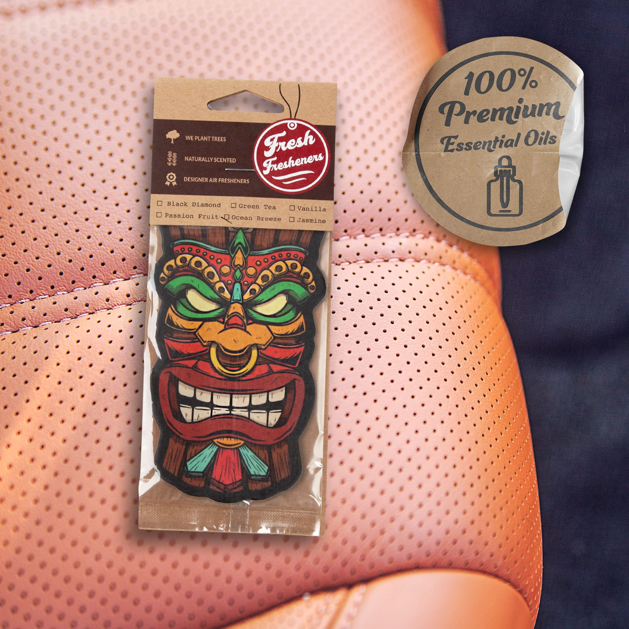 Tiki Head Car Air Freshener 3 Pack Scented With Essential Oils (3 Pack)