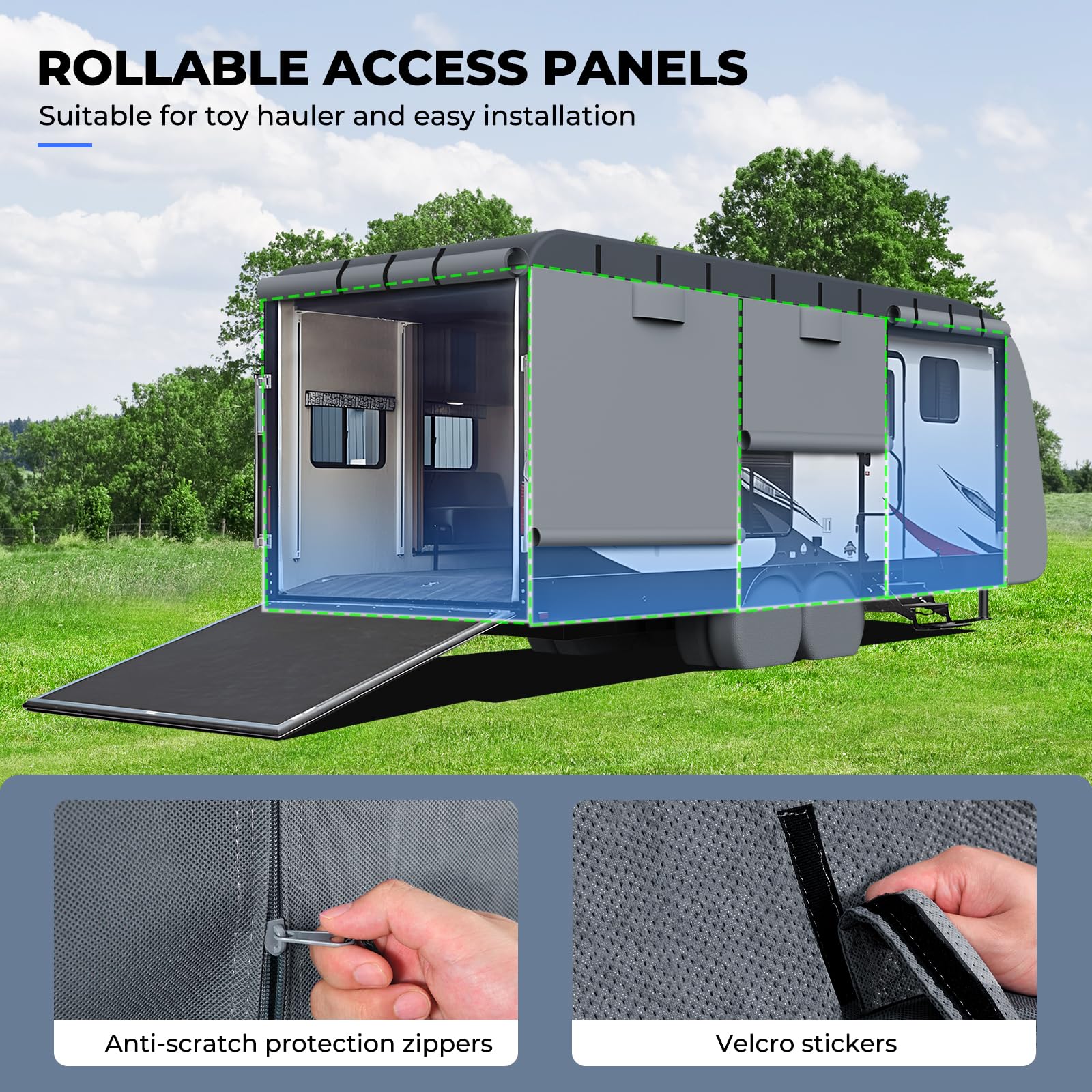 RVMasking Travel Trailer Cover, 28-31ft, 7 Layers Waterproof & Windproof, Dark Gray with Tire & Tongue Jack Covers