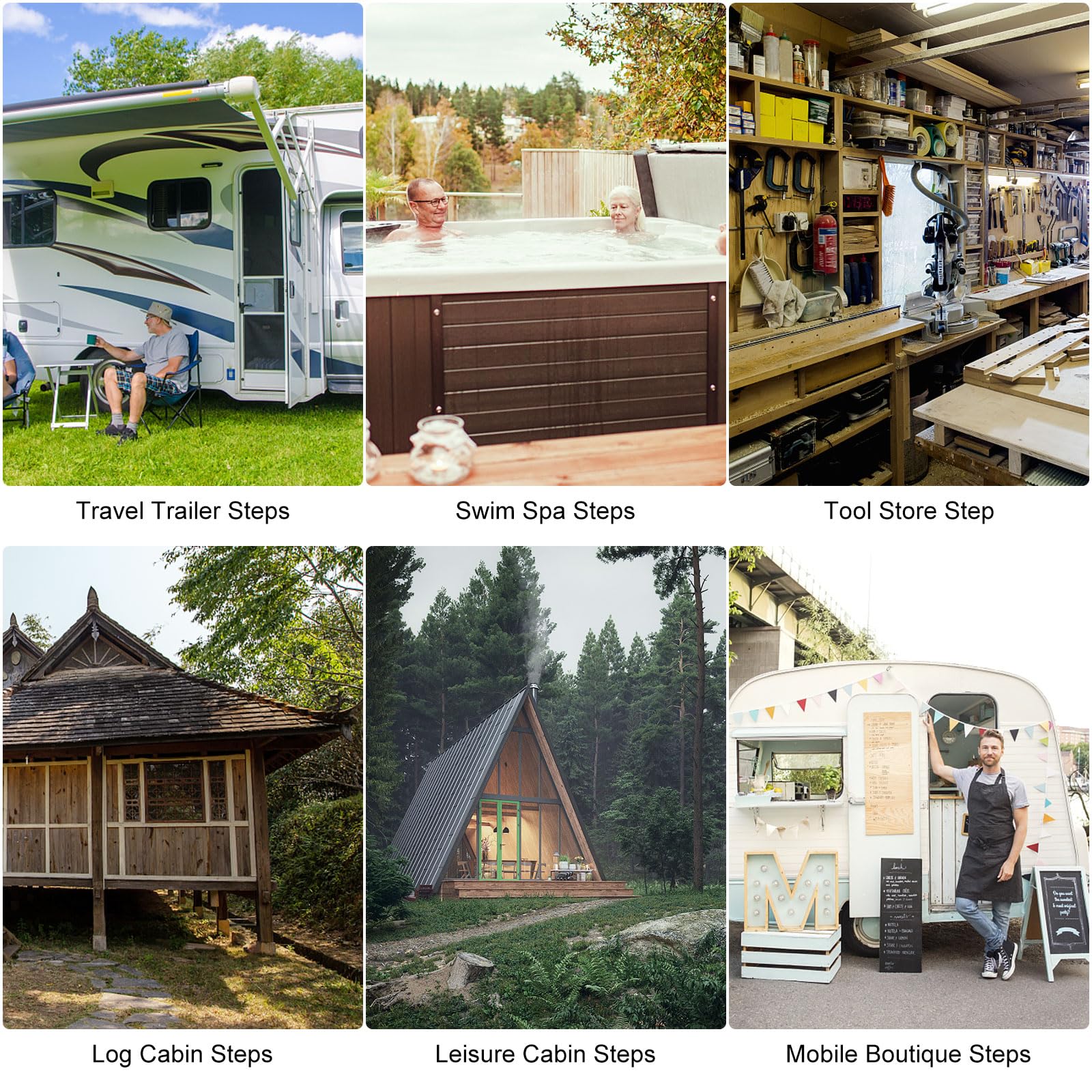 ZBPRESS RV Steps with Handrail,4 Steps Hot Tub Steps with Handrail, RV Stairs,Mobile Home Steps (4 Steps with 1 handrail)