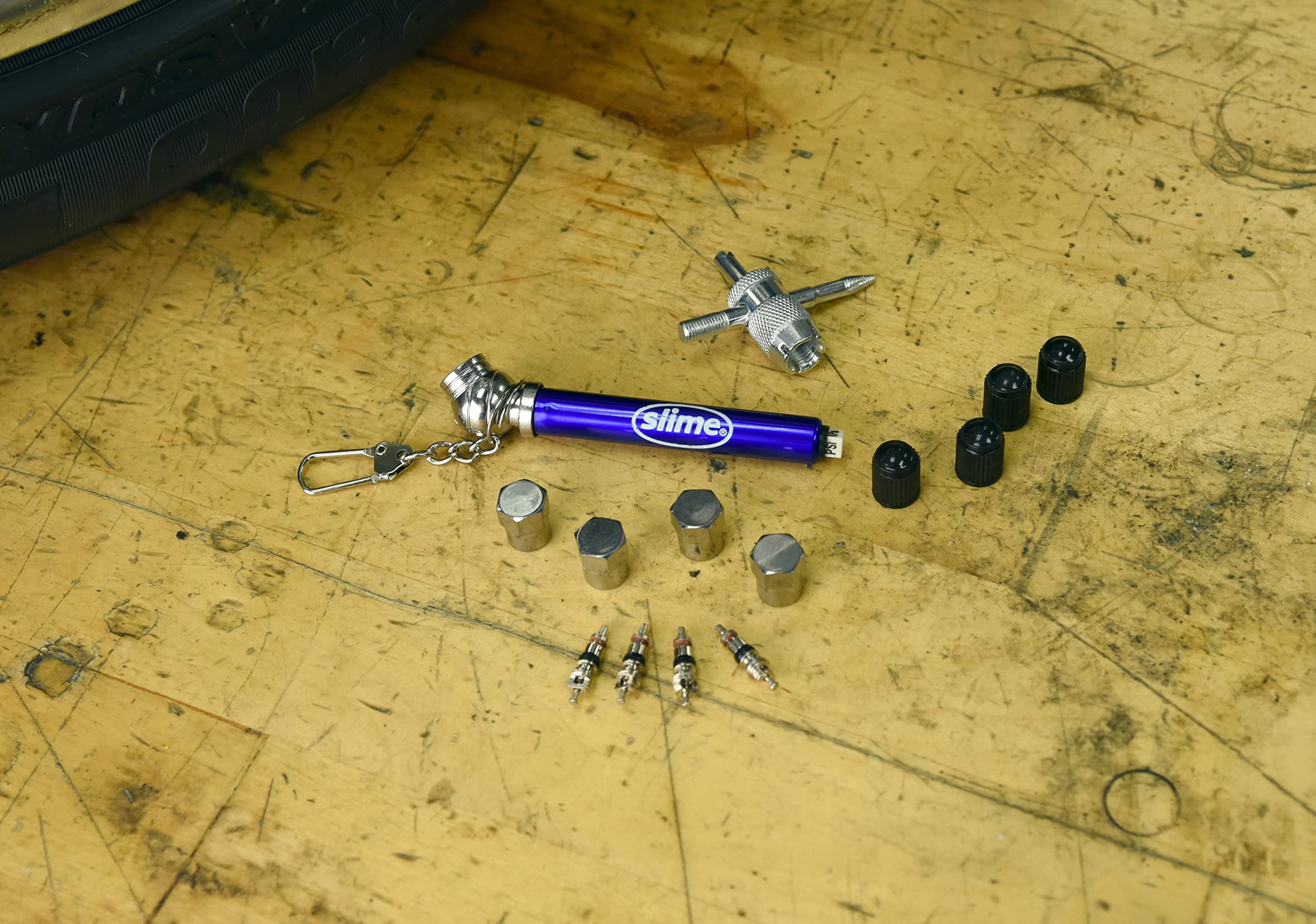 Slime 2410 Mini Tire Maintenance Kit, Tire Care Essentials, Compact, 14-Piece Set, 3.5' L X 2.5' W X 0.875' D