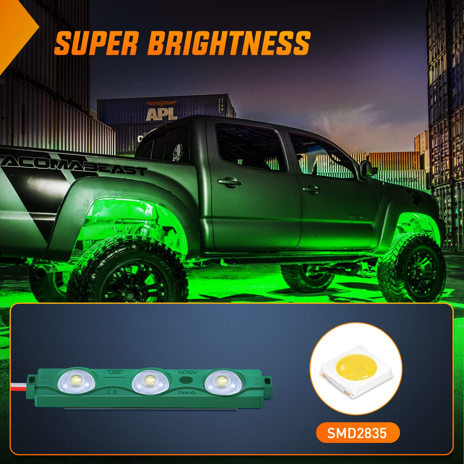 Nilight Tr-117-H 8Pcs Truck Pickup Bed Light 24Led Green Cargo Rock Lighting Kits With Switch For Van Off-Road Under Car Side Ma