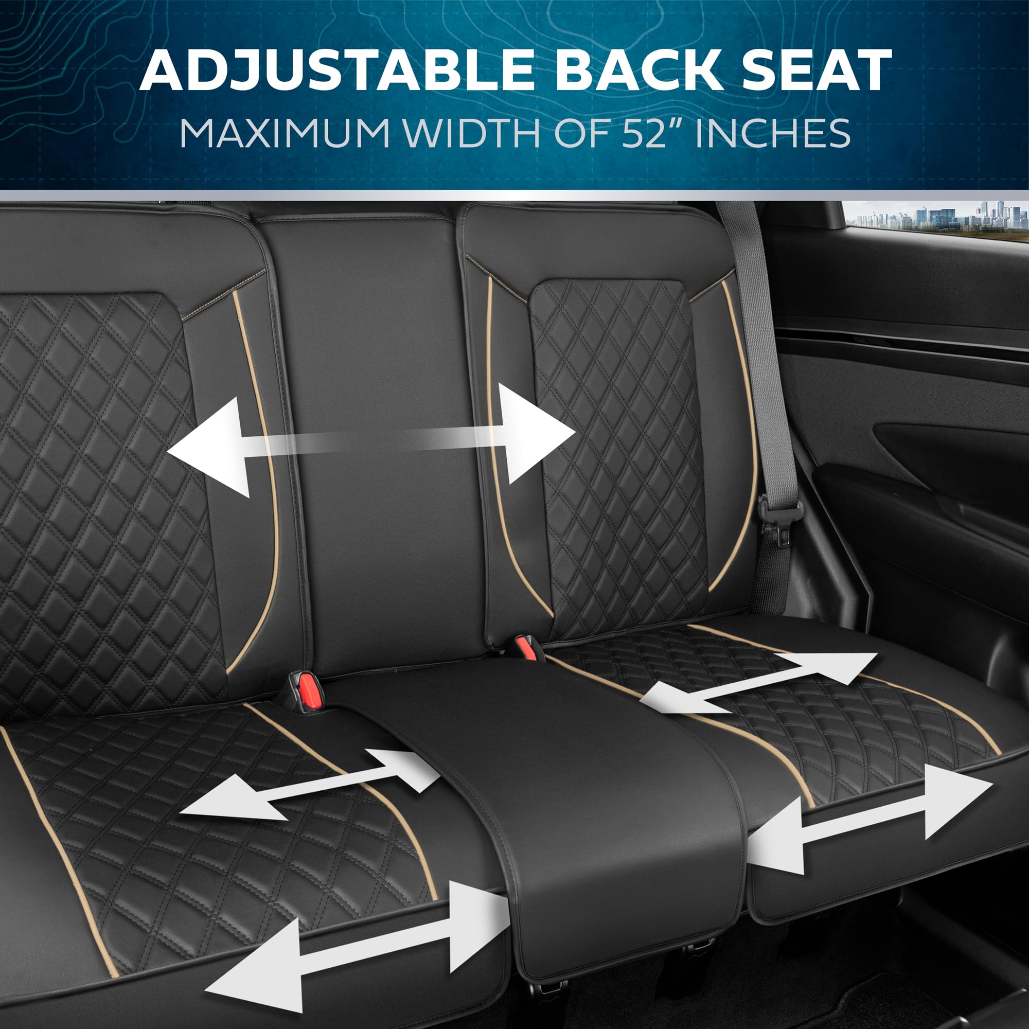 MotorBox Prestige Premium Seat Covers - Semi-Custom Fit Black/Beige Car Seat Covers for Rear Bench Automotive Interior Cover for