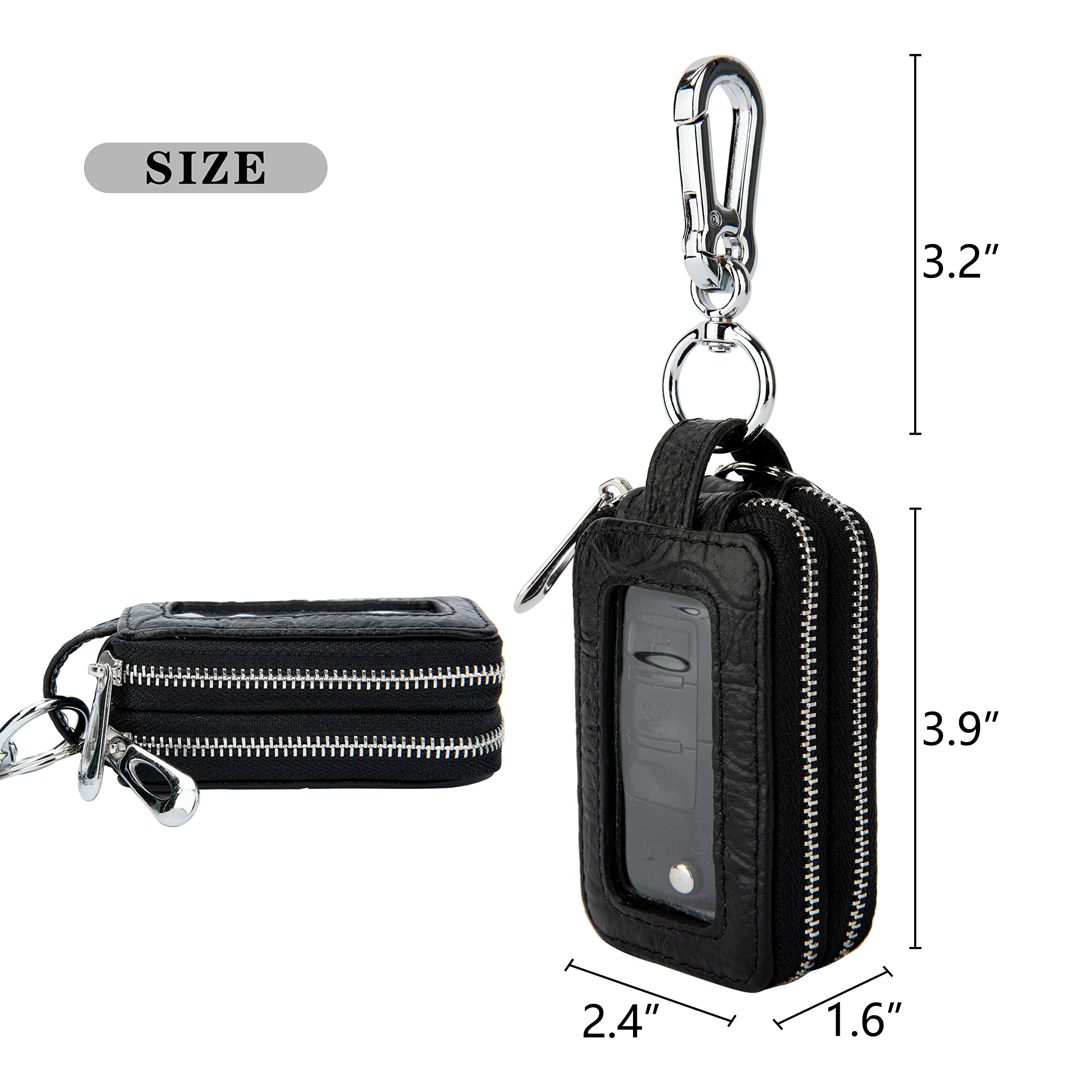 Aiqudou Double Deck Car Key Fob Bag -Leather Car Key Holder Universal Touch Screen Zipper Key Pouch Car Keychain Leather Key Holder