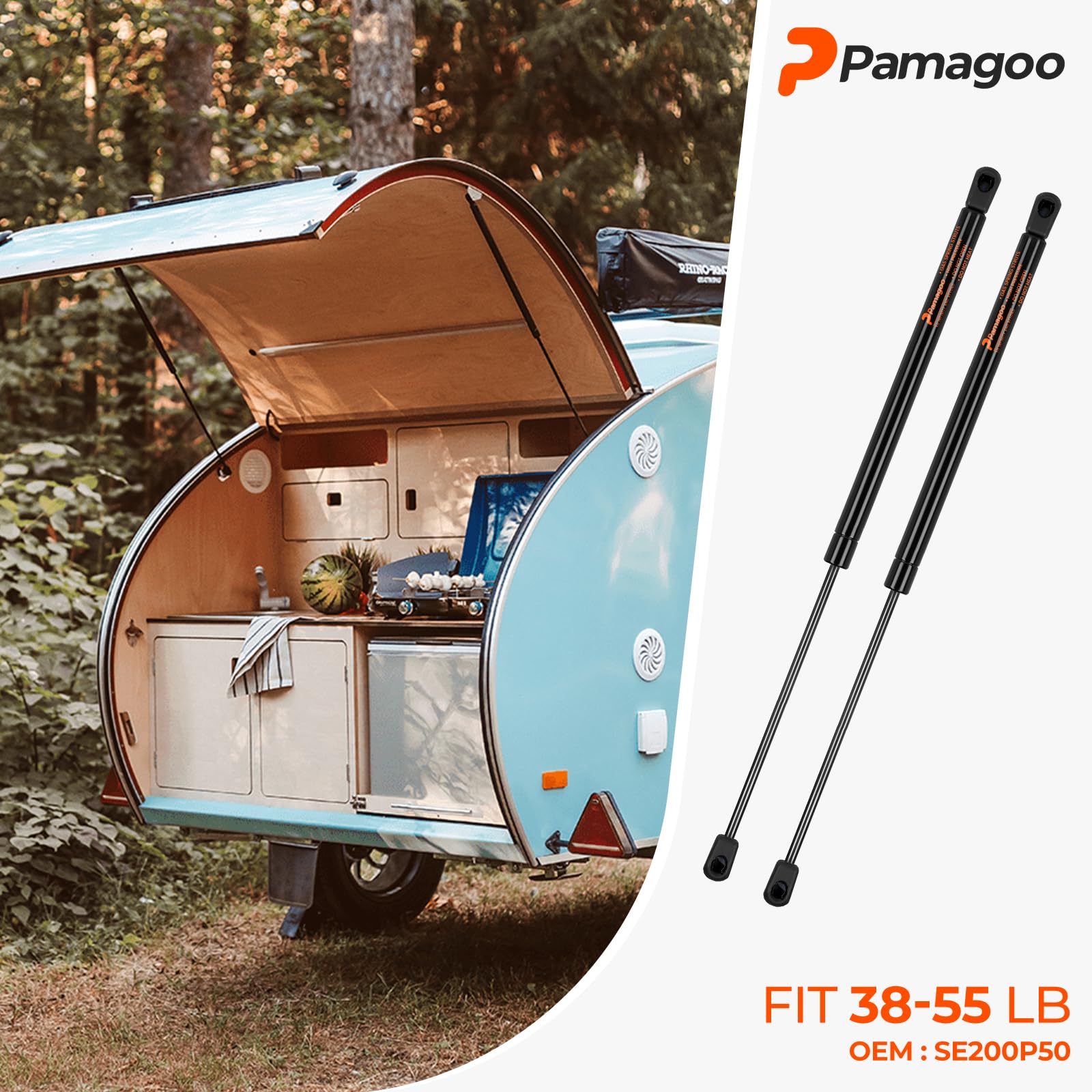 Se200P50 20 Inch 50 Lbs 222 N Gas Struts Shocks Ml1450 20'' Gas Spring Per Lift Support For Rv Bed Trailer Bed Toolbox Lid Qty 2