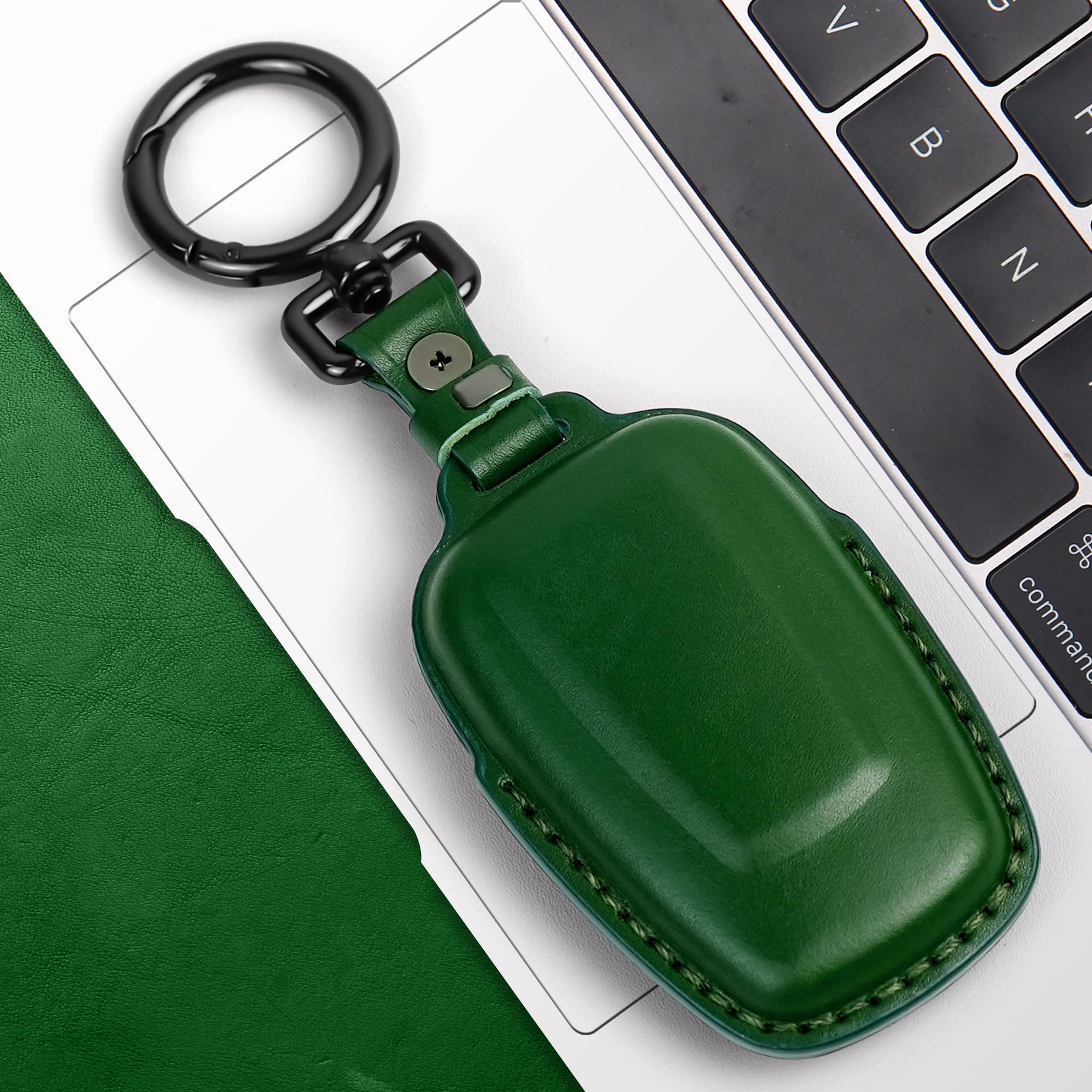 Tukellen For Toyota Key Fob Cover Genuine Leather With Keychain,Leather Key Case Protector Compatible With 2020-2022 Highlander Corolla Prius 2018-2024 Rav4 Camry Avalon C-Hr Gt86 -Green