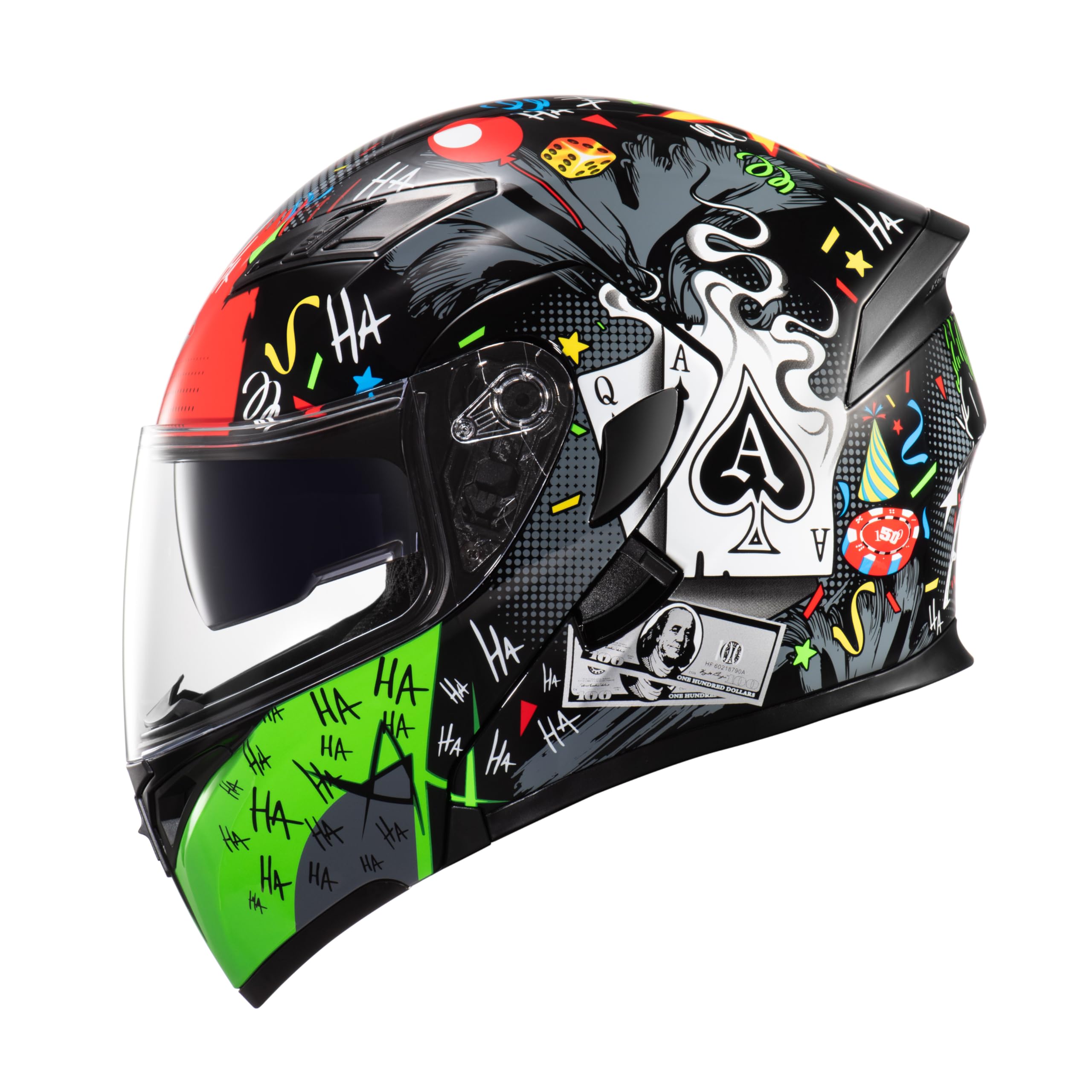 Kypara Motorcycle Dual Visor Flip Up Modular Full Face Helmet With Dot Certification Of Impressionism (Lucifer, Xl)