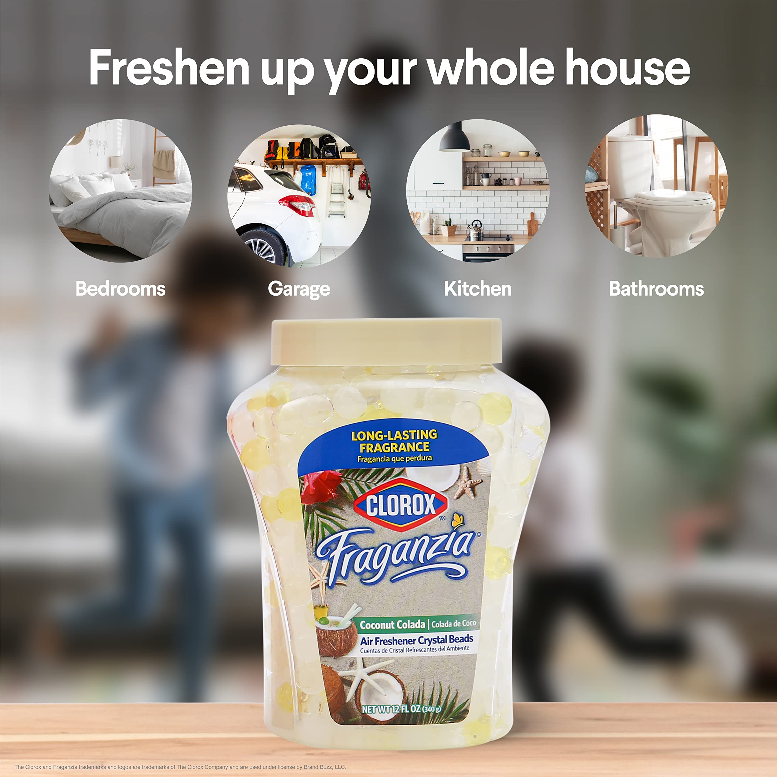 Clorox Fraganzia Air Freshener Crystal Beads Coconut Colada 12oz | Long-Lasting Air Freshener Beads 12 Ounces | Easy to Use Vent