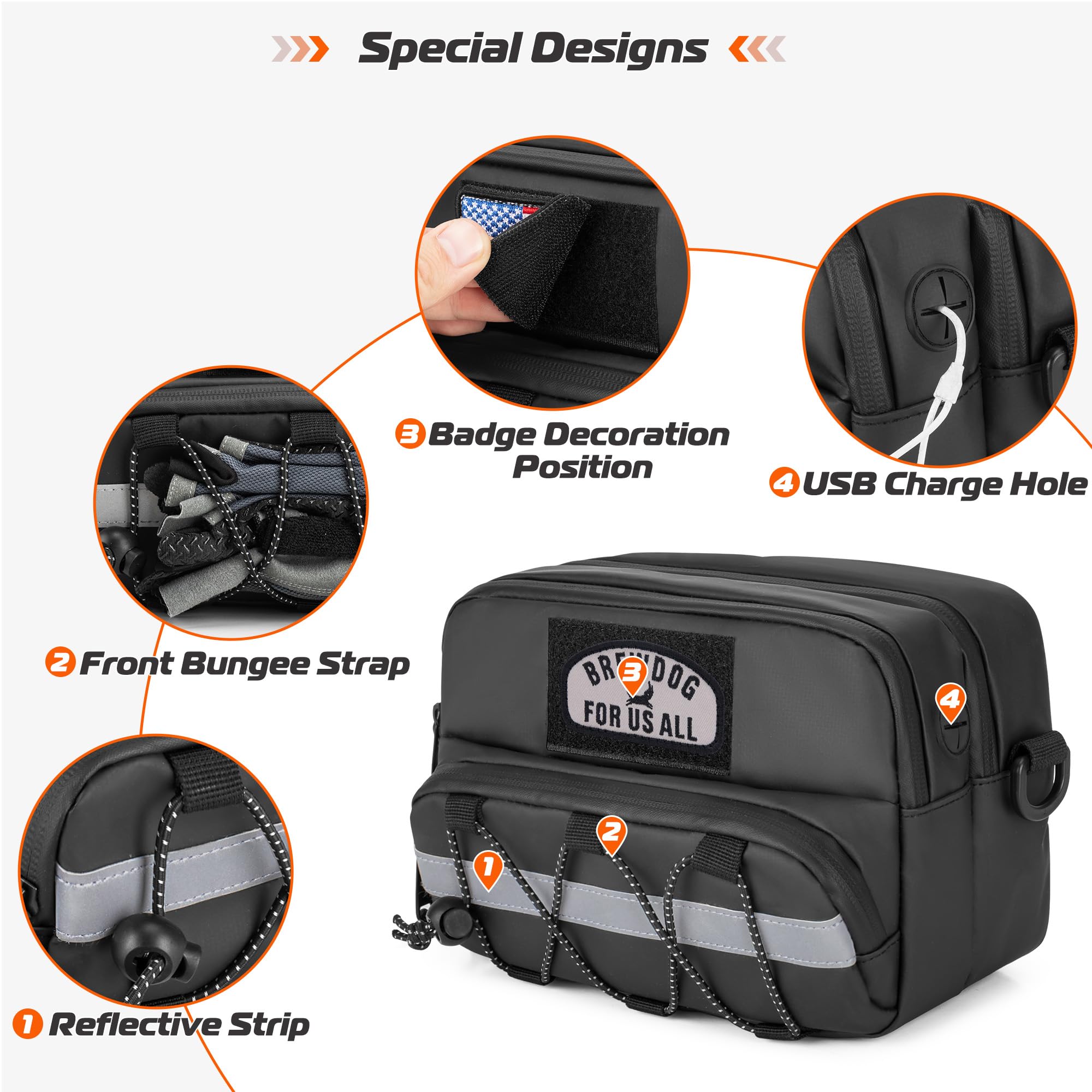 Hodrant Double-Layer Motorcycle Handlebar Bag, Waterproof Bicycle Handlebar Bag With Usb Charge Hole & Shoulder Strap, Motorbike Storage Accessory Pouch For Cruiser Softail Dyna Sportsters, Bag Only