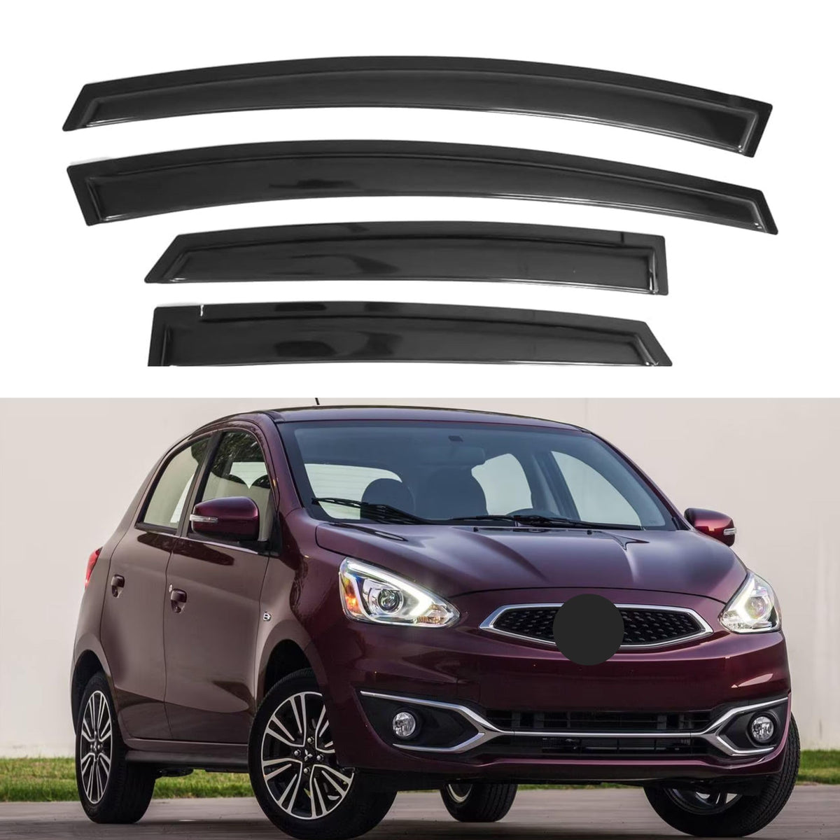 Ig Window Visor For Mitsubishi Mirage Hatchback 2014-2020, Rain Guard Tape-On Extra Durable Sun Wind Side Vent Window Deflector,