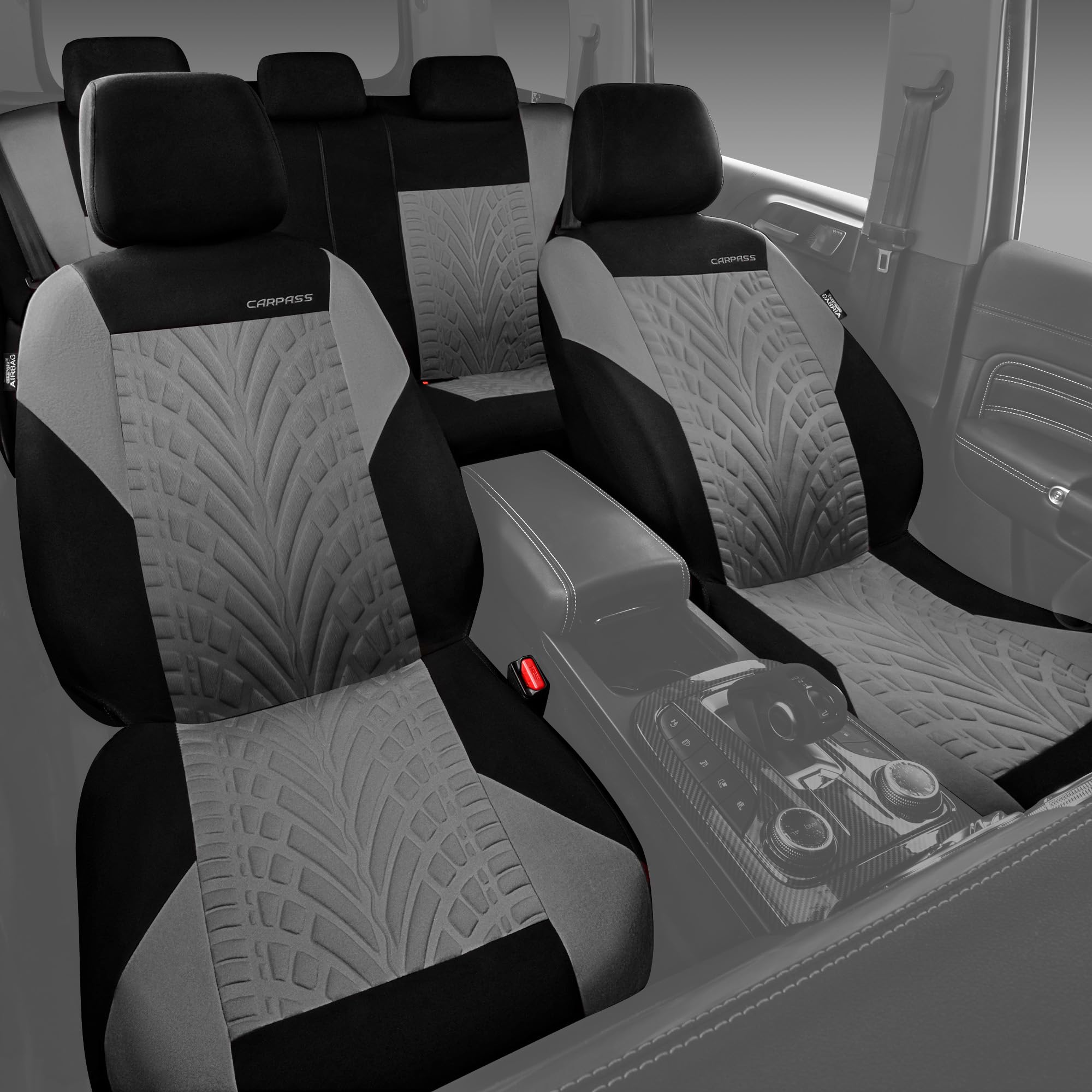 Car Pass Car Seat Covers Full Sets, Front & Split Rear Bench For Car, 3D Tyre Embossed Automotive Interior Covers, Airbag Compat