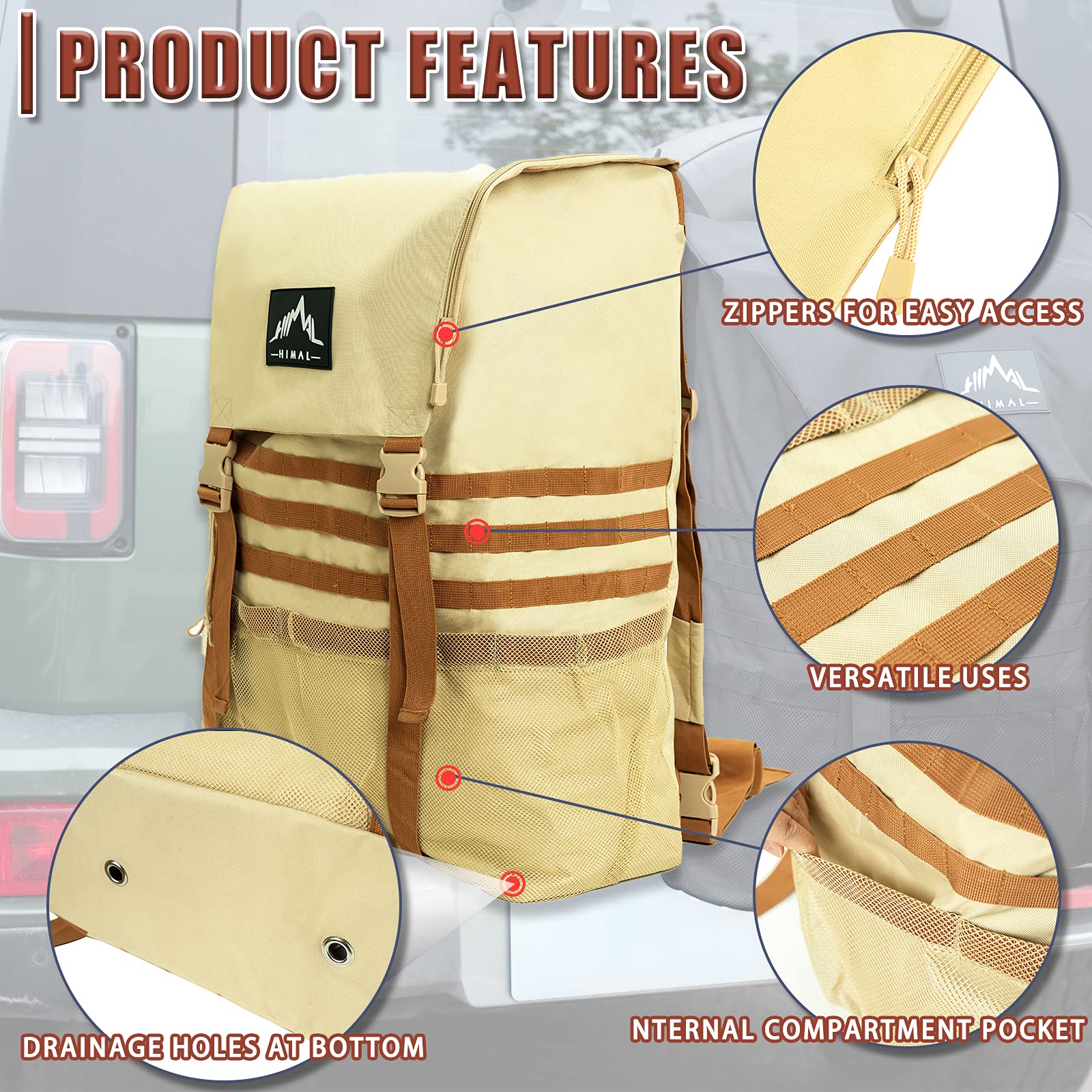 Himal Outdoors Spare Tire Trash Bag, Spare Tire Storage Bag,Suv Trunk Organizer For Outdoor Off-Road Recovery Gear,Beige