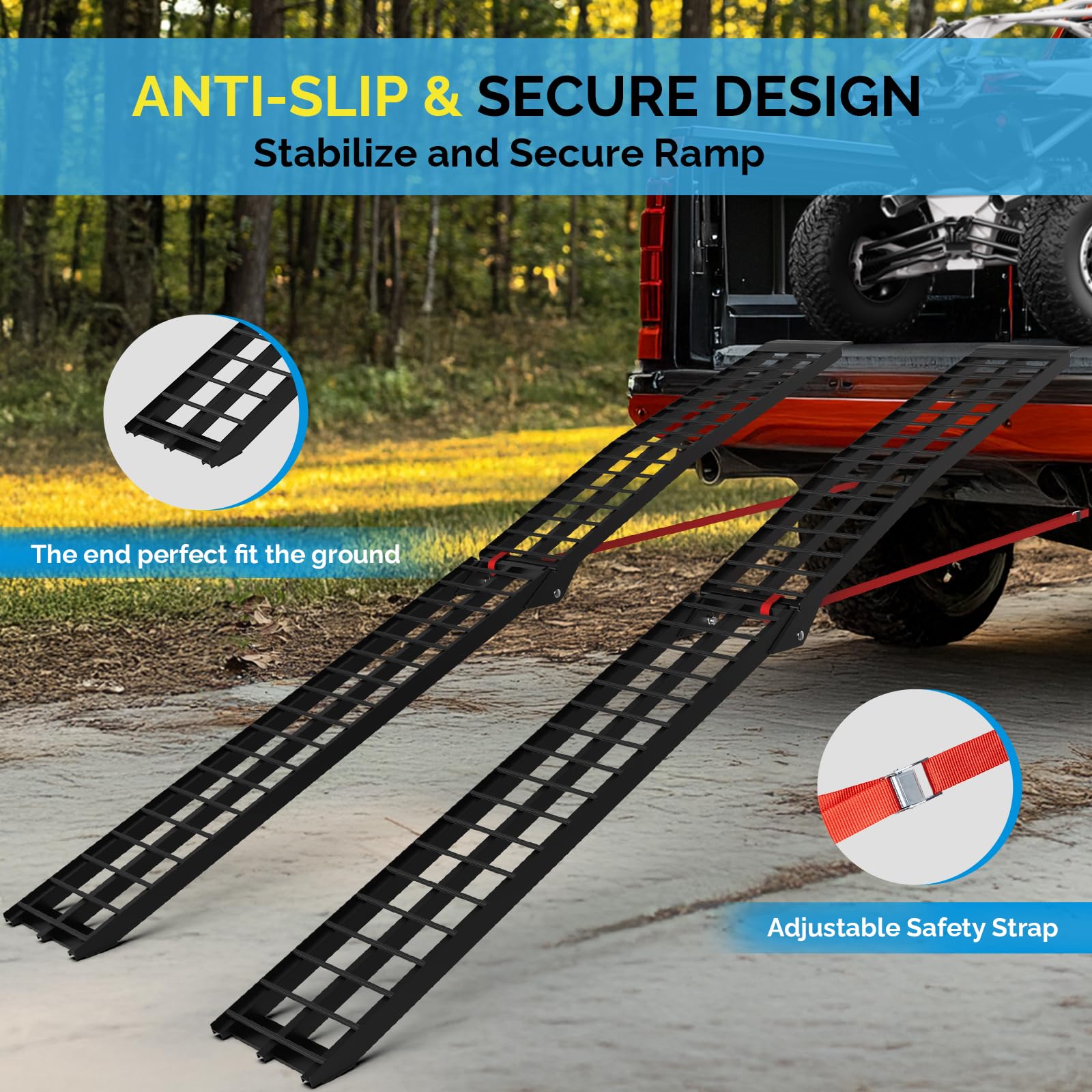 Tuffiom 10Ft Aluminum Truck Ramps 1200Lbs Capacity,2Pcs Folding Loading Atv Ramps For Pickup Trucks Bed, Trailer Ramp With Load