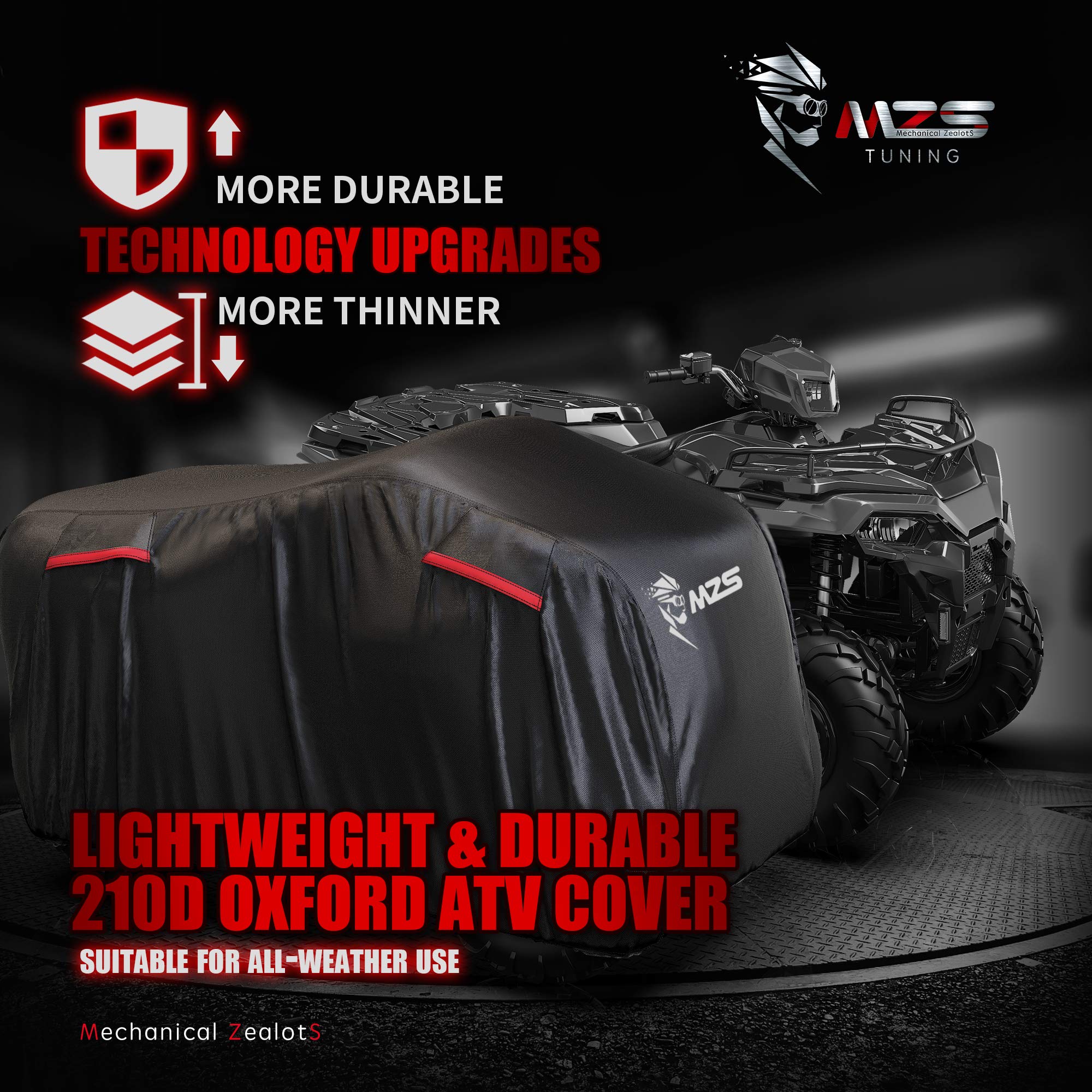 Mzs Atv Cover All Weather Season Outdoor Storage Waterproof Protection Accessories Fits Up To 101 Inch Quad 4 Wheeler Covers - Vents Night Reflective Tear Wind Proof Adjuster Buckle Bag