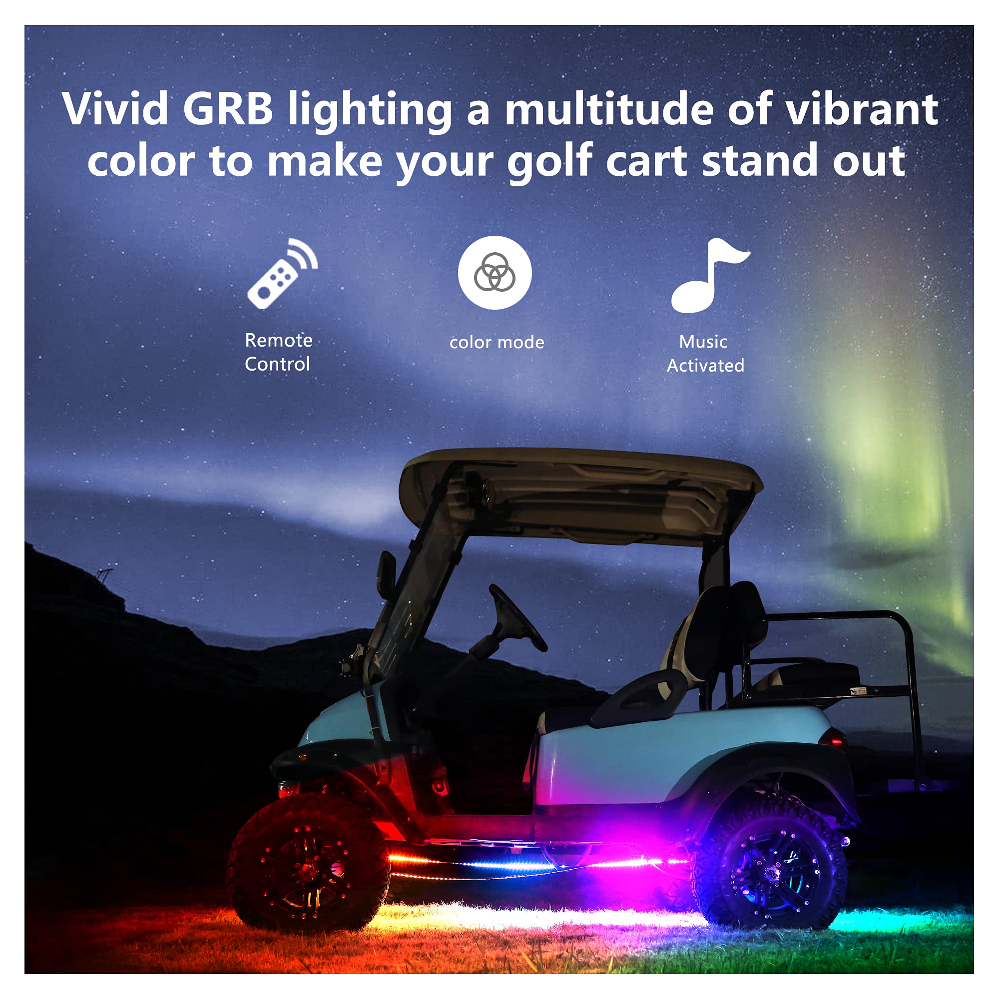 10L0L Golf Cart Underglow Led Light Strip Kit, 22 Modes Glow Neon Underbody Lighting With Wireless Remote Control, Sound Active,