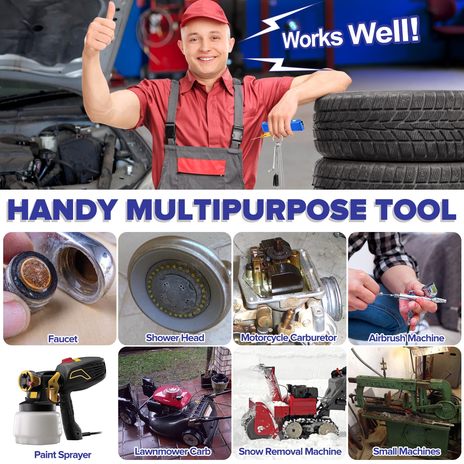 Valchoose Premium Torch Tip Cleaner, Stainless Steel Carburetor Cleaning Kit Heavy Duty, Density Nylon For Motorcycle Jet Lawnmower Small Engine Welding Stove Airbrush Spray Gun