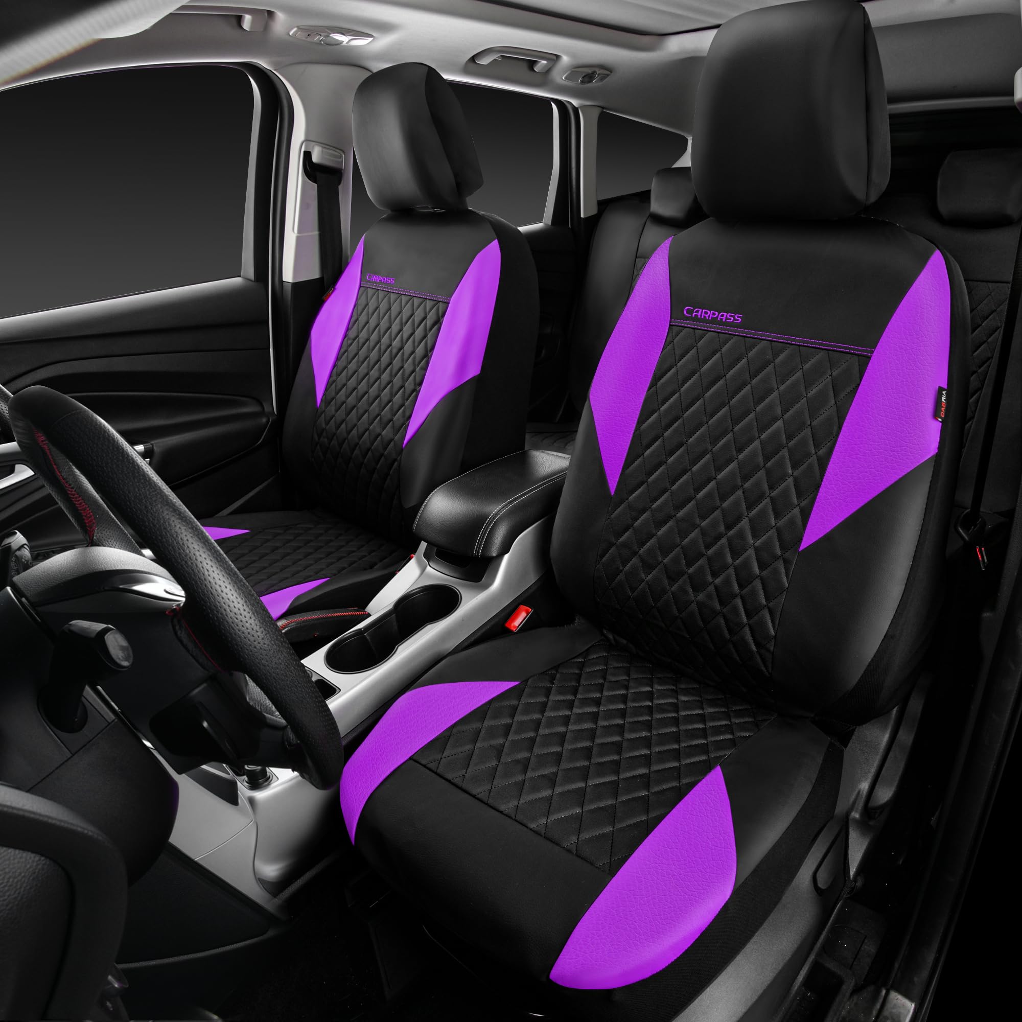 Car Pass Purple Leather Seat Covers, Quilting Pretty Car Seat Cover With 5Mm Composite Sponge Inside,Airbag Compatible,Universal