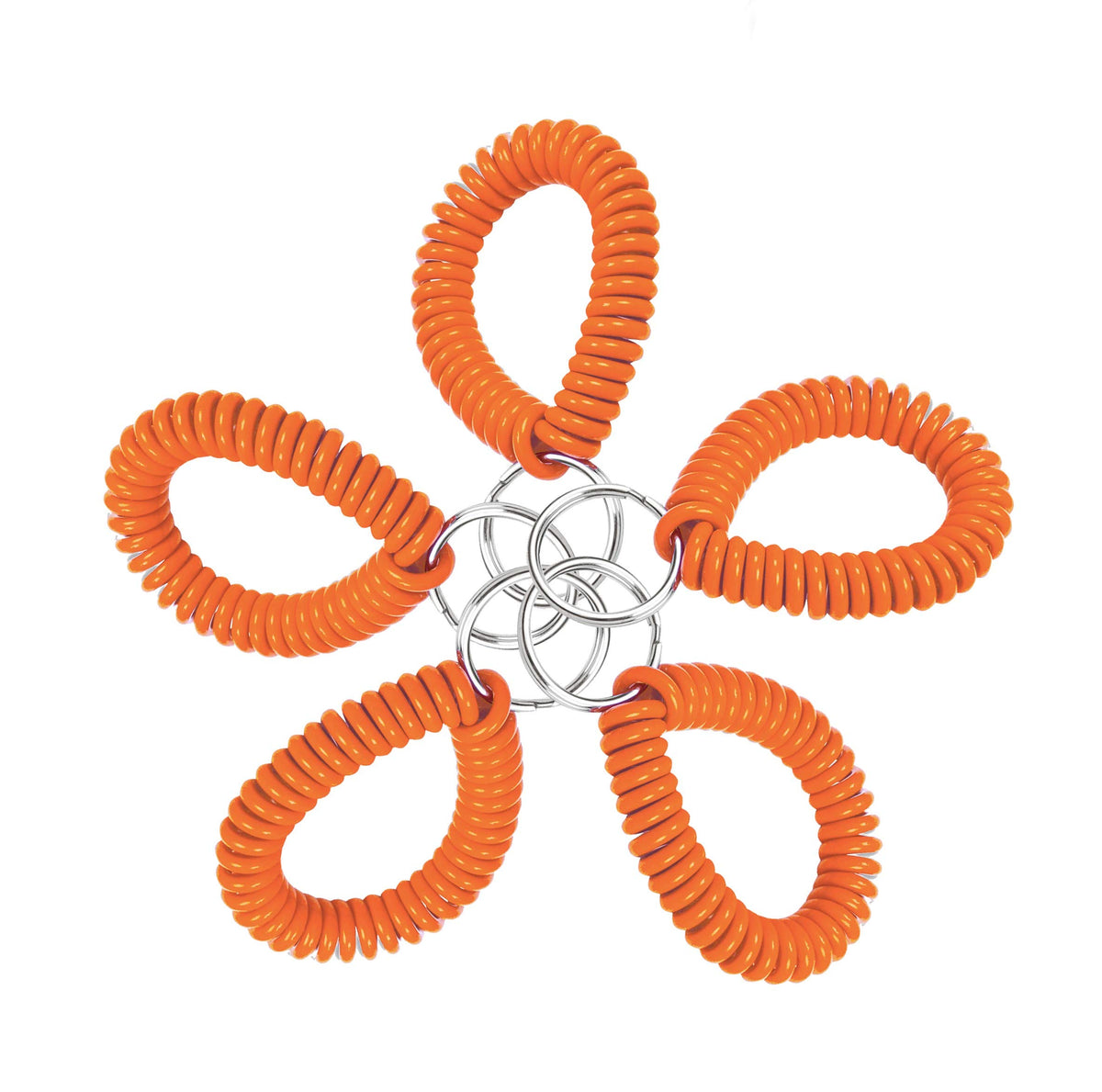 Lucky Line 2A Spiral Wrist Coil With Steel Key Ring, Flexible Wrist Band Key Chain Bracelet, Stretches To 12A, Orange, 5 Pack (4