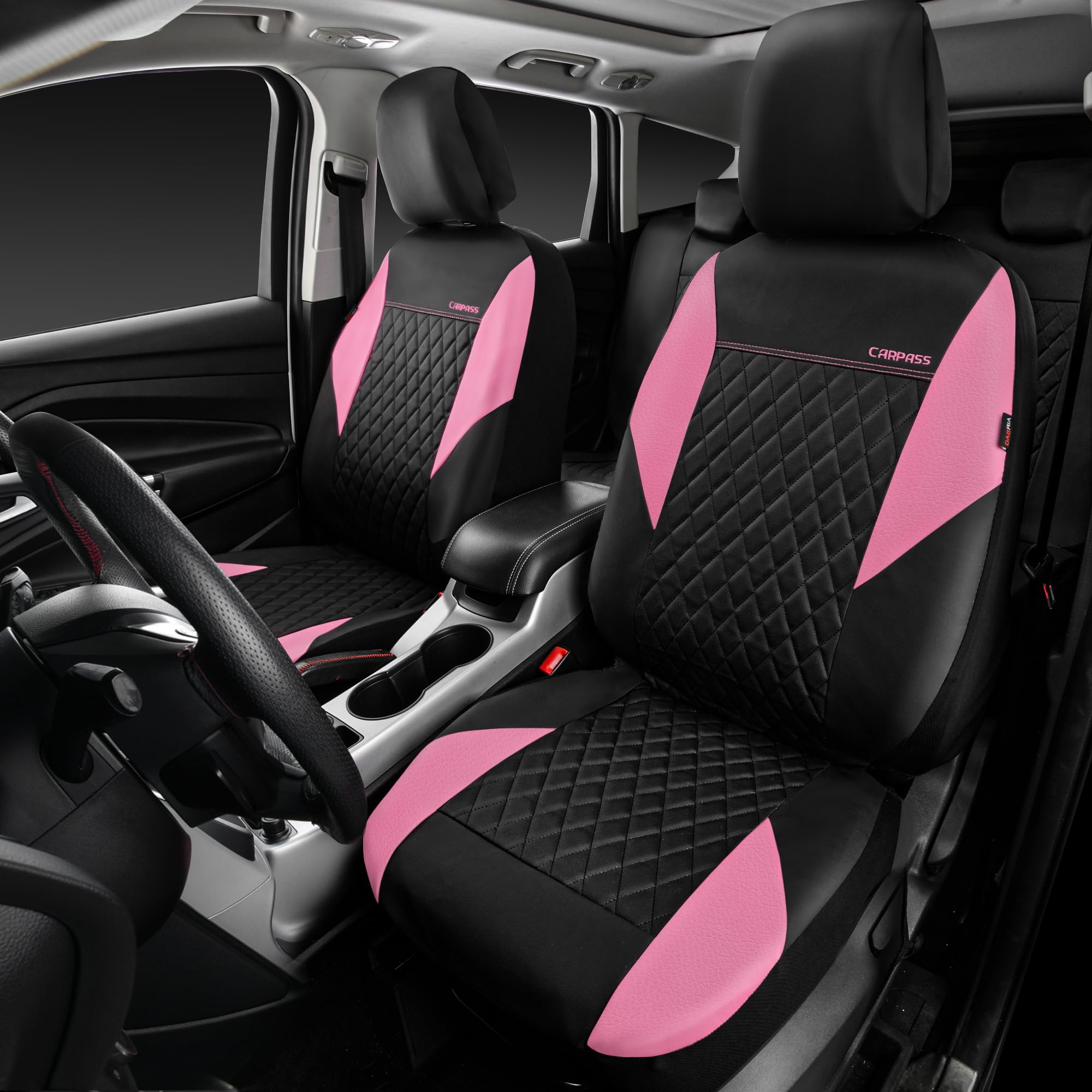 Car Pass Pink Leather Seat Covers,Girly Quilting Pretty Cute Car Seat Cover With 5Mm Composite Sponge Inside,Airbag Compatible,