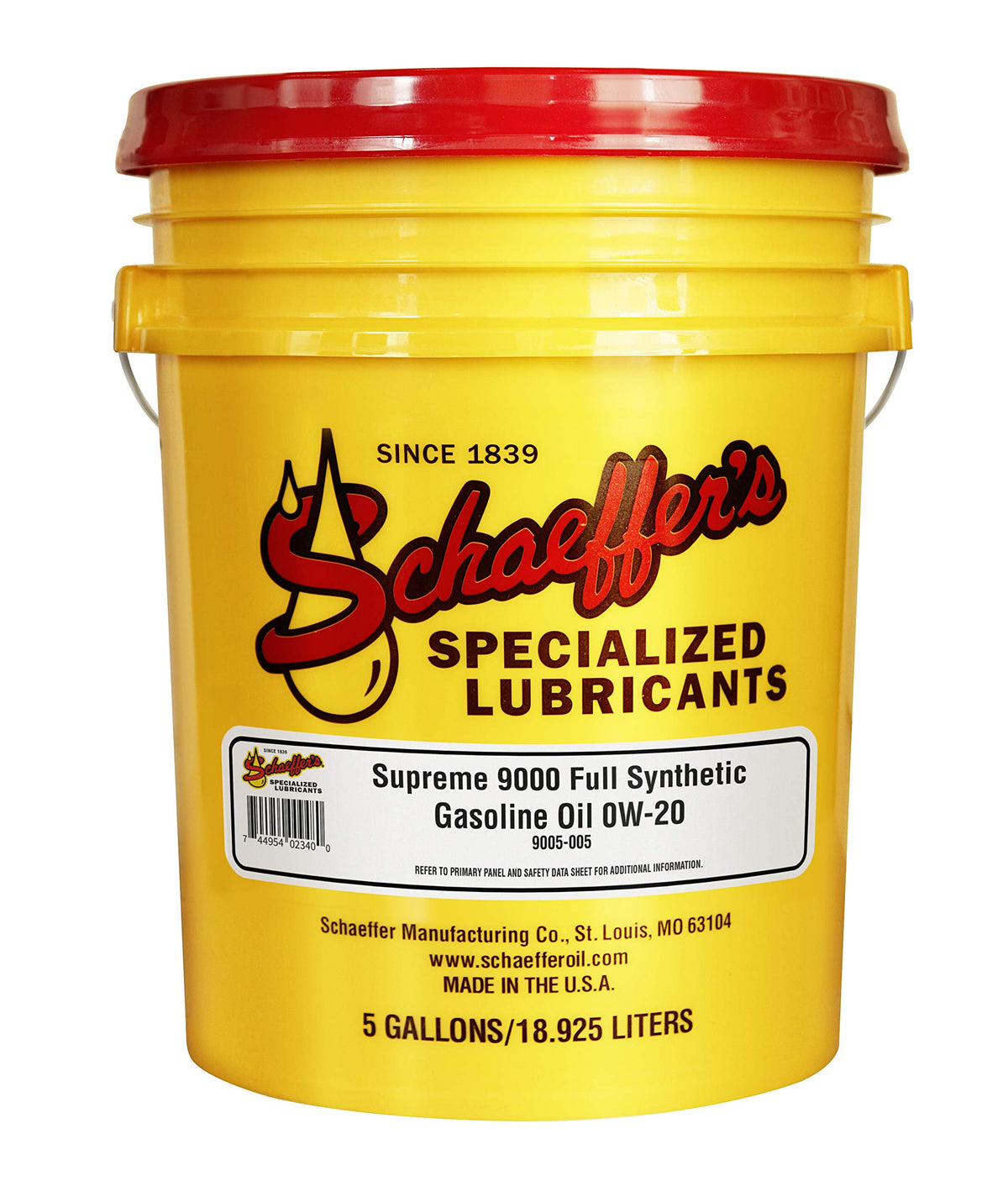 Schaeffer Manufacturing Co. 9005-005 Supreme 9000 Full Synthetic Gasoline Engine Oil, 0W-20, 5-Gal Pail