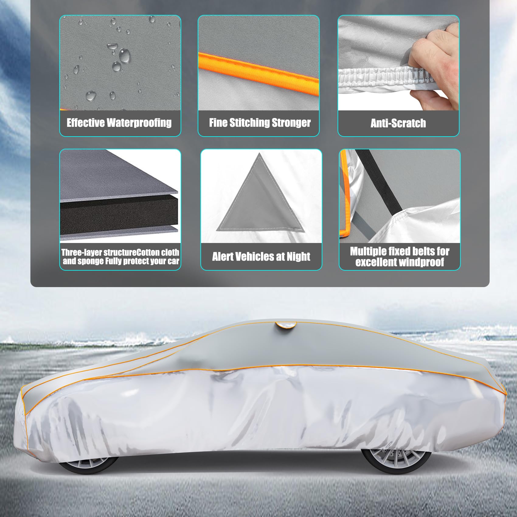 Pulaim Anti Hail Car Cover, Hail Protector Car Cover 6 Layer Thickened, Fits Class A Sedans 177 to 185 in, Heavy Duty Anti-Hail