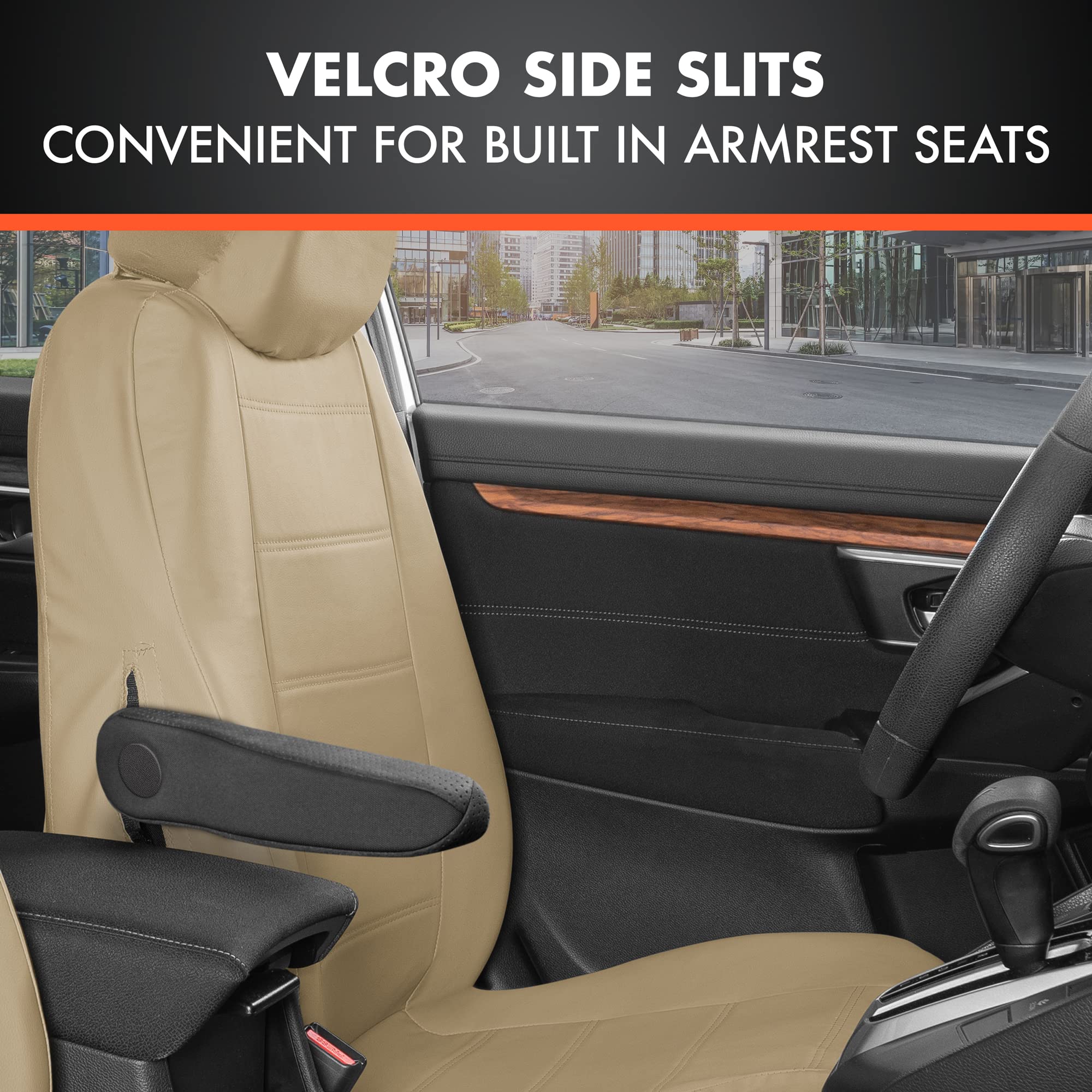 Bdk Carxs Beige Leather Car Seat Covers Universal Full Set, 9-Piece Faux Leather Seat Covers For Cars, Includes Front Seat Cover