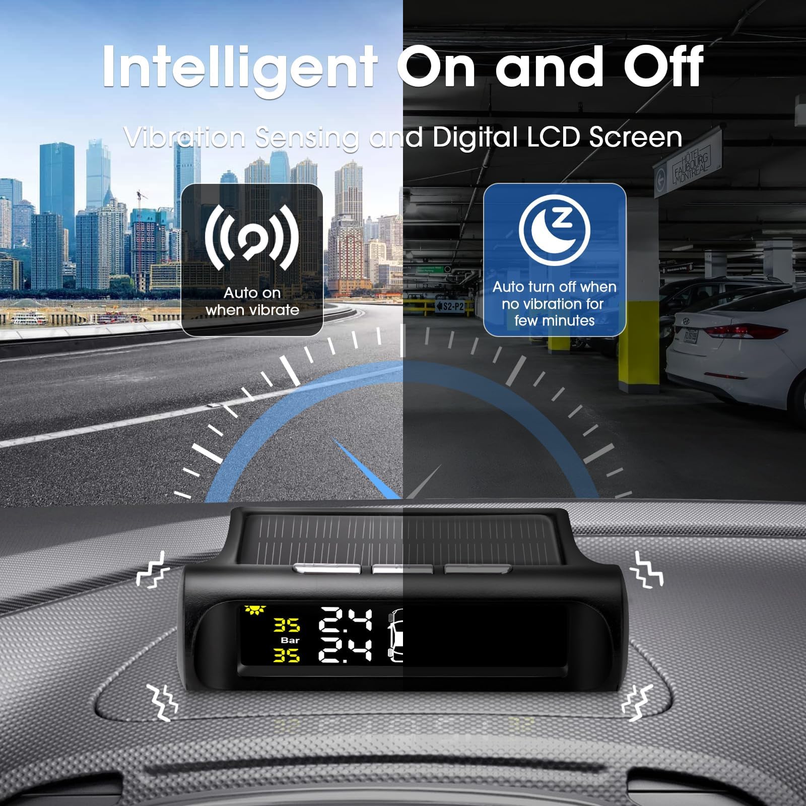 Tire Pressure Monitoring System, TPMS Tire Pressure Monitor System Solar Waterproof TPMS Sensors Set of 4 Wireless LCD Display T