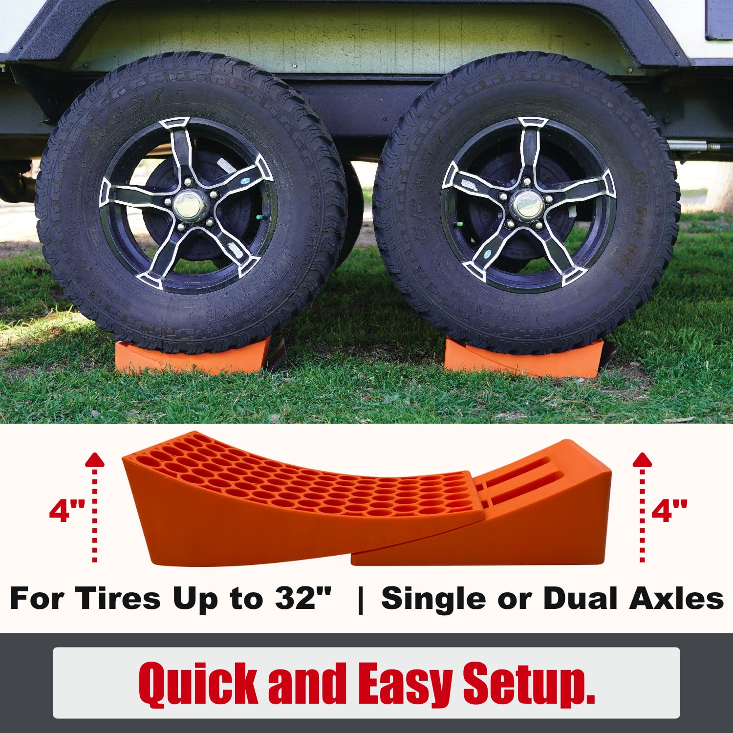 SECURITYMAN RV Leveling Ramps 2 Pack Kit | Premium Anti Slip Camper Leveler | Trailer Wheel Chocks for Dual Axle Trailers - Fast
