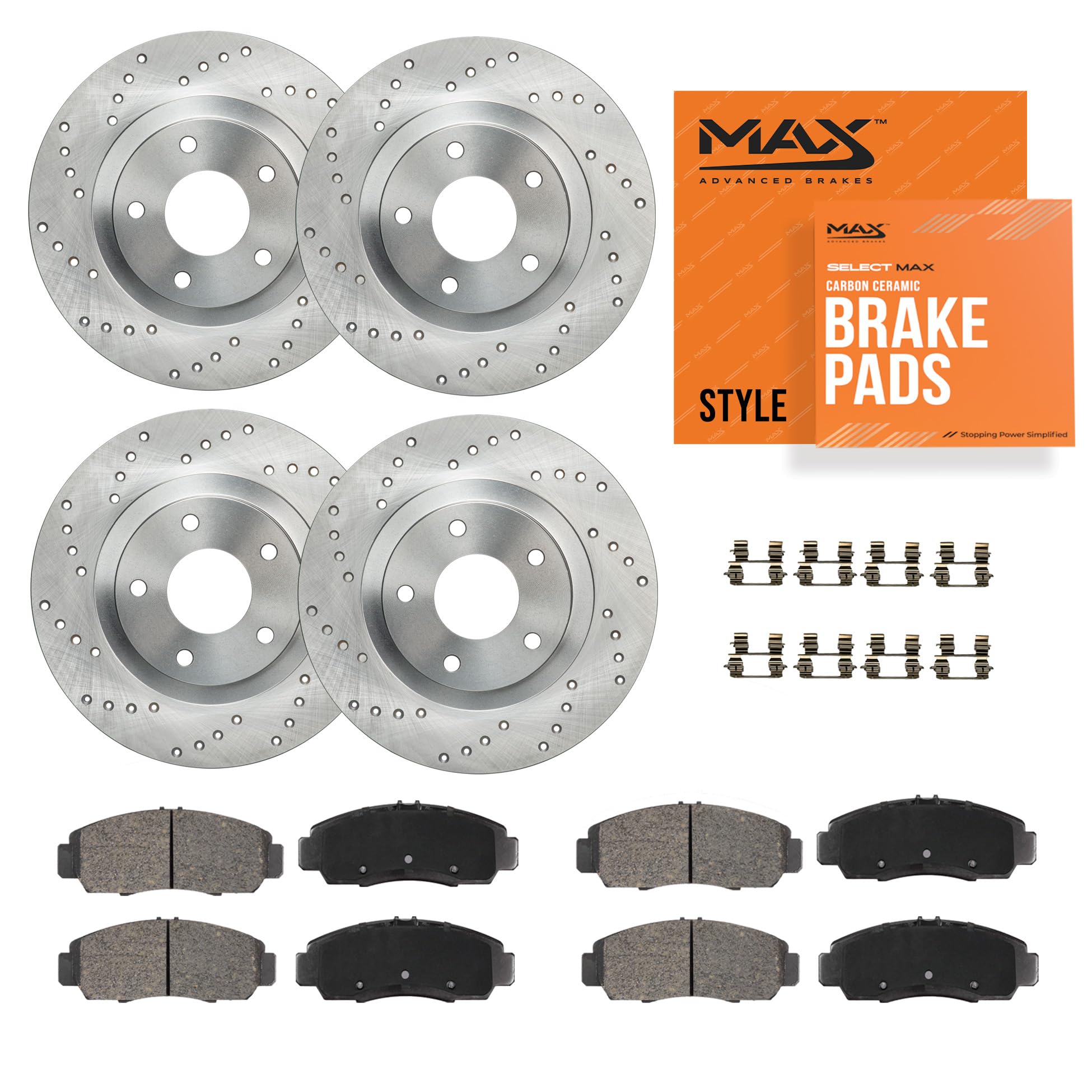 Max Advanced Brakes Front & Rear Brake Kit Compatible With 2010 2011 Saab 9-5 w/12.64 Dia Front Vented Rear Rotor Replacement Cr