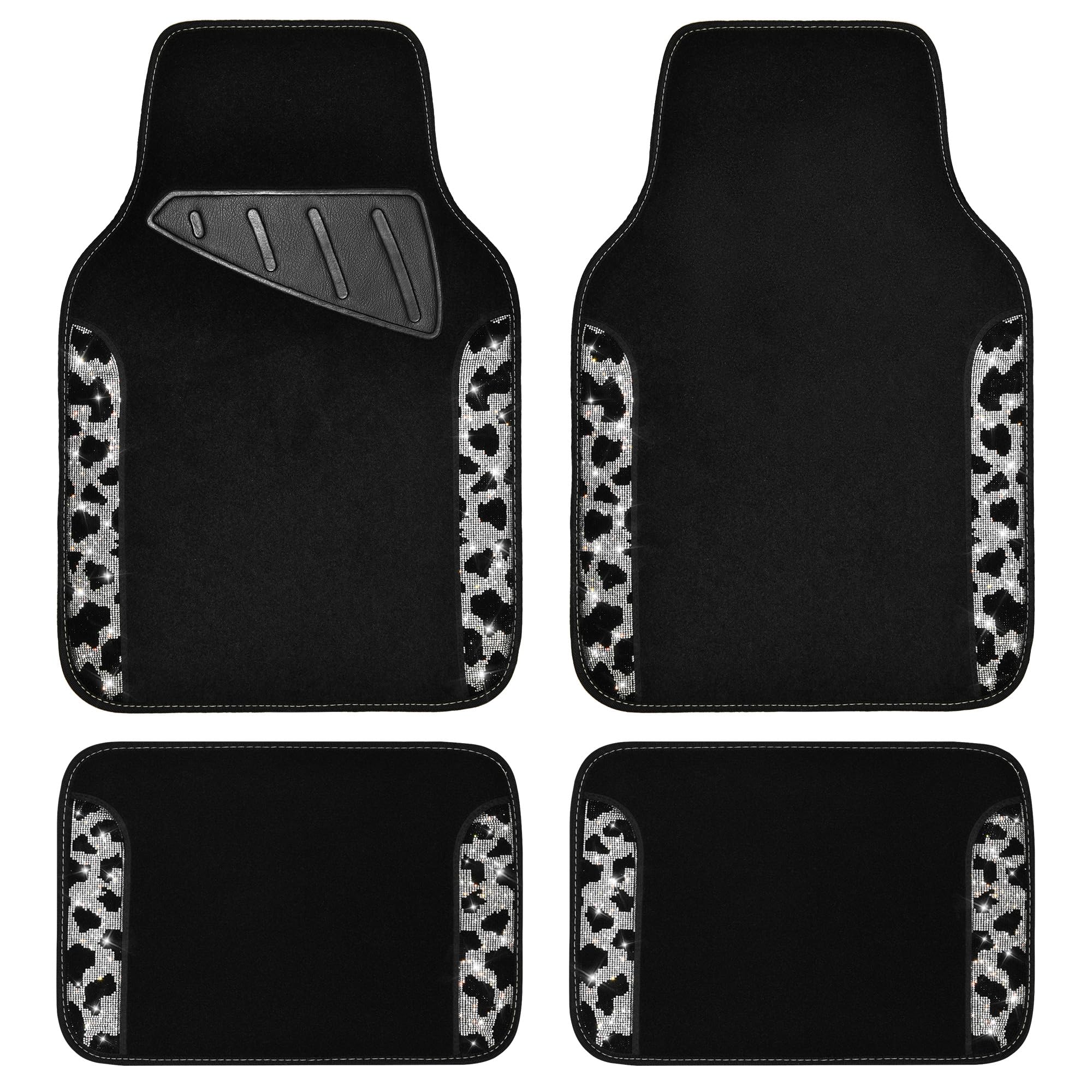 CAR PASS Bling Cow Car Mats Rhinestones Diamond Waterproof Floor Mat Crystal Sparkly Shining Glitter Carpet Anti-Slip PVC Heel P