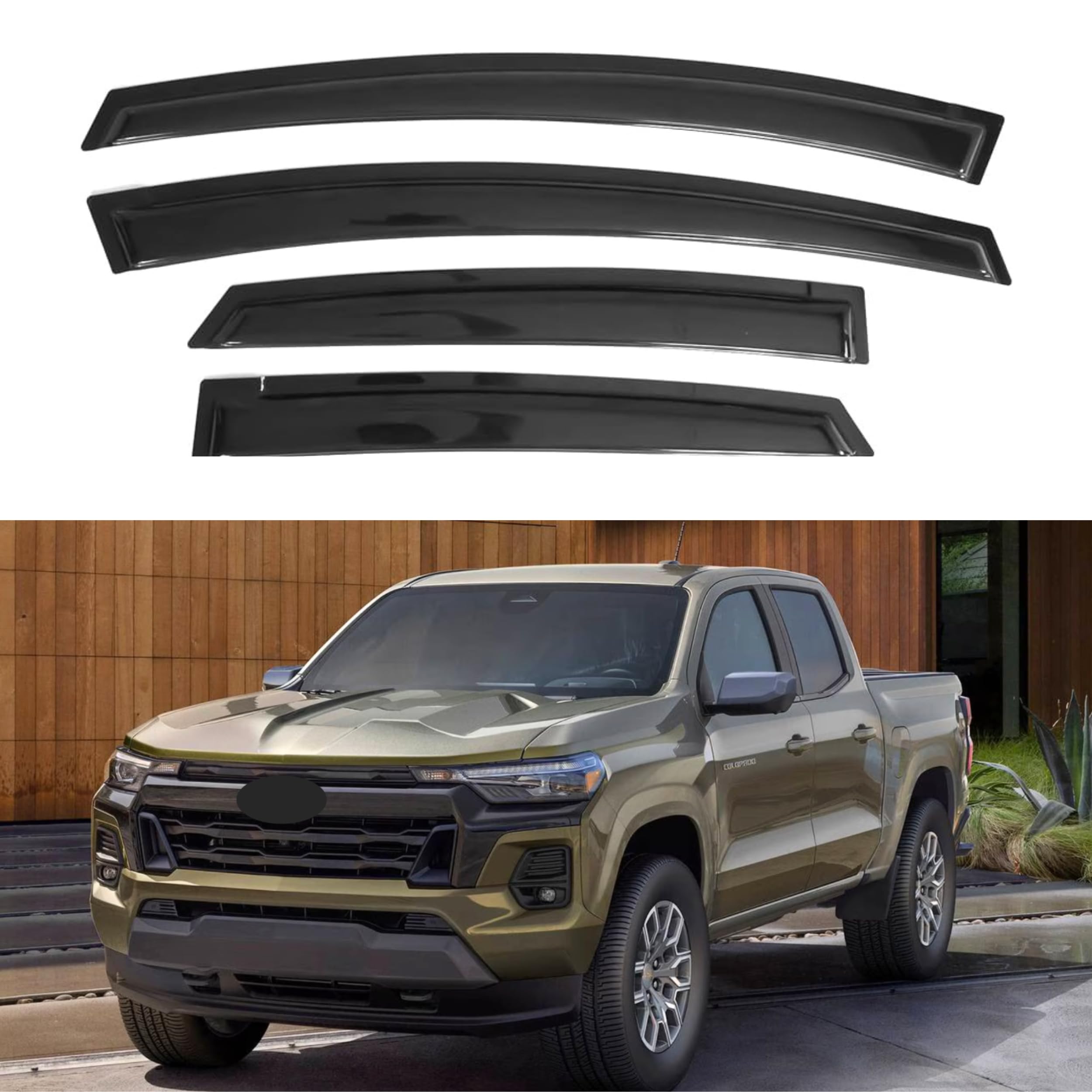 Ig Window Visor For 2023-2024 Chevrolet Chevy Colorado Crew Cab & Gmc Canyon Crew Cab, Rain Guard Tape-On Extra Durable Sun Wind