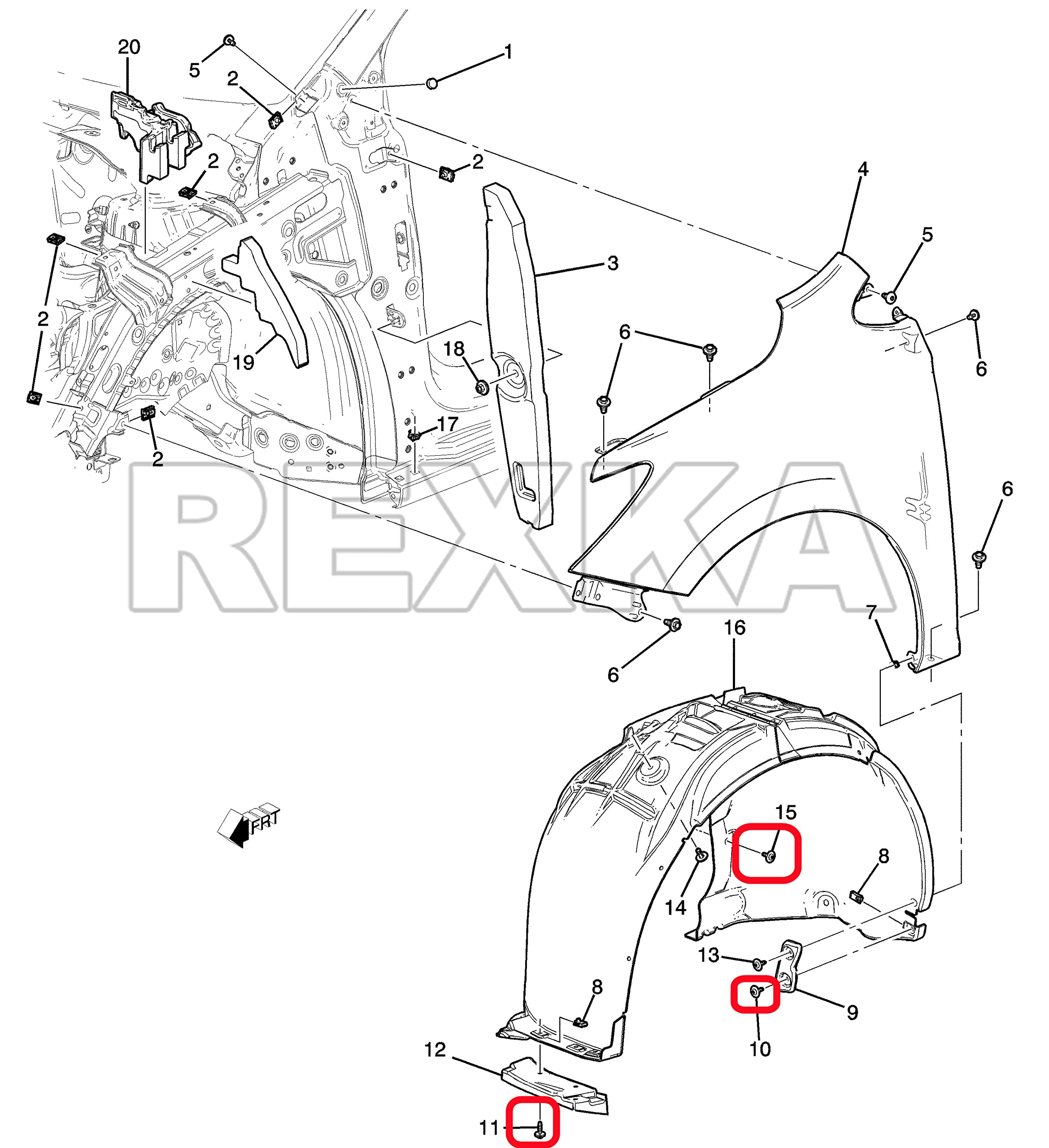 Rexka 20Pcs Fender Liner Splash Shield Bolt Screw 11548270 Compatible With Gm Chevrolet Camaro Colorado Cruze Equinox Impala Malibu Traverse Cadillac Ats Ct6 Cts Xt5 Xts
