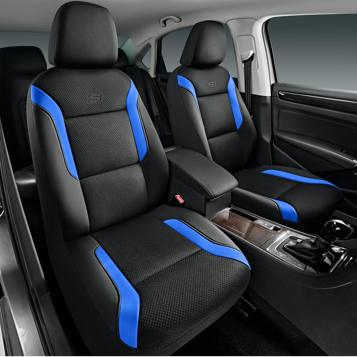 Skechers Memory Foam Car Seat Covers, Air Cool Mesh Thick Seat Covers, Blue Two Front Seat Cover, Airbag Compatible, Automotive 