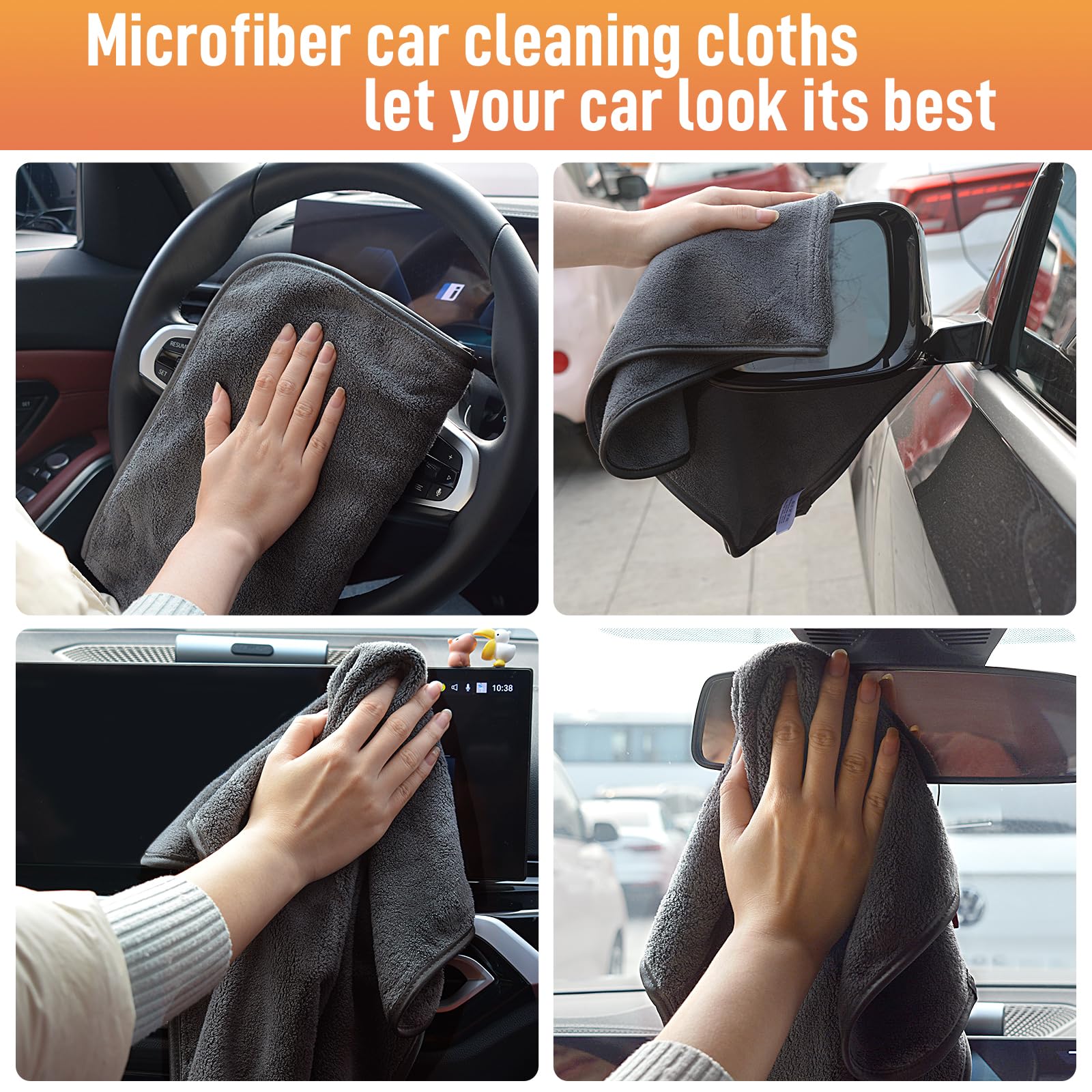 Sinland Microfiber Car Drying Towels Ultra Absorbent Car Cleaning Cloths Auto Detailing Towels Without Scratching 16Inch X 24Inch 3Pack Grey