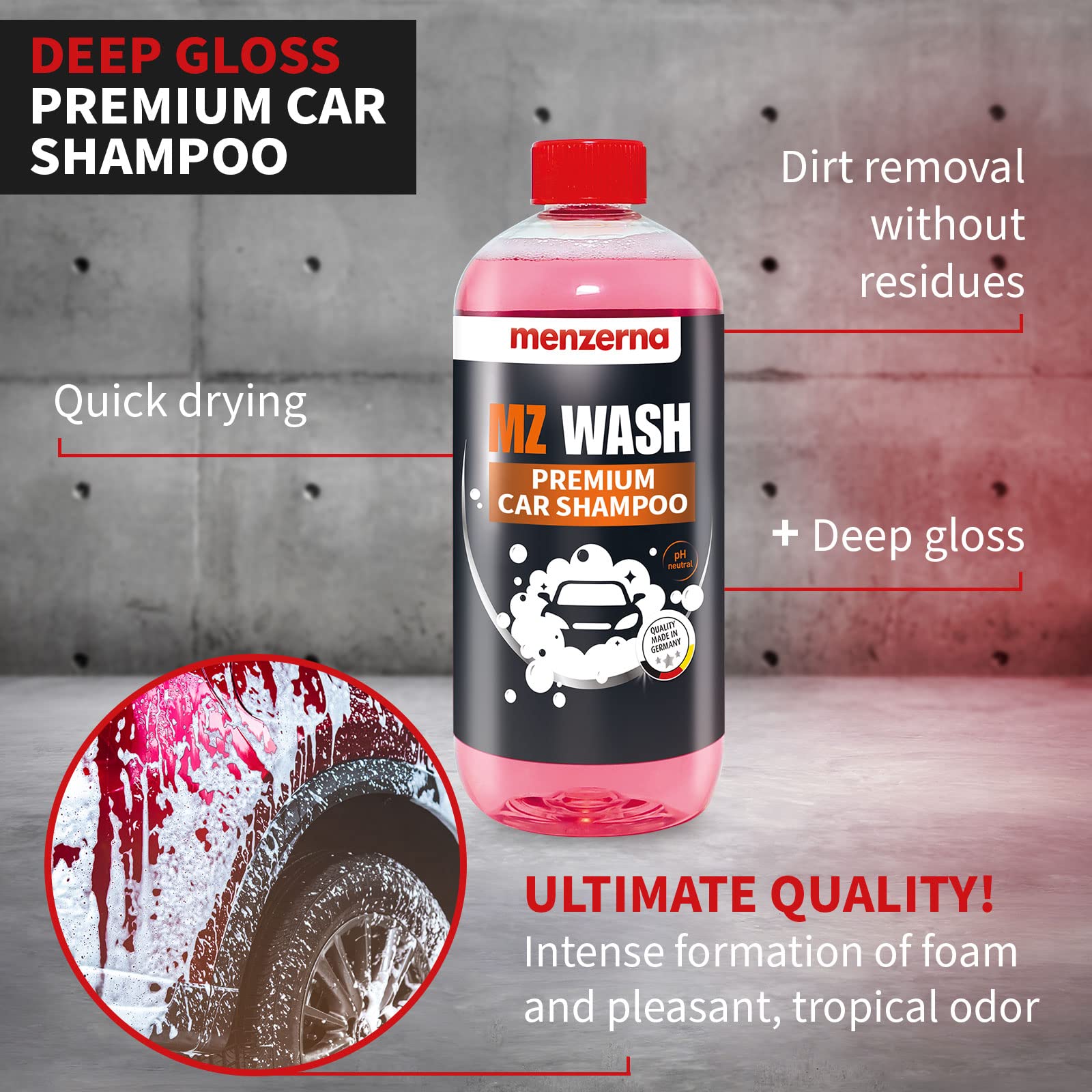 Menzerna ''Mz Wash'' I Car Wash 1L I Premium Car Shampoo To Remove Dust, Dirt And Grime I Car Soap To Prep For Buffing & Polishi