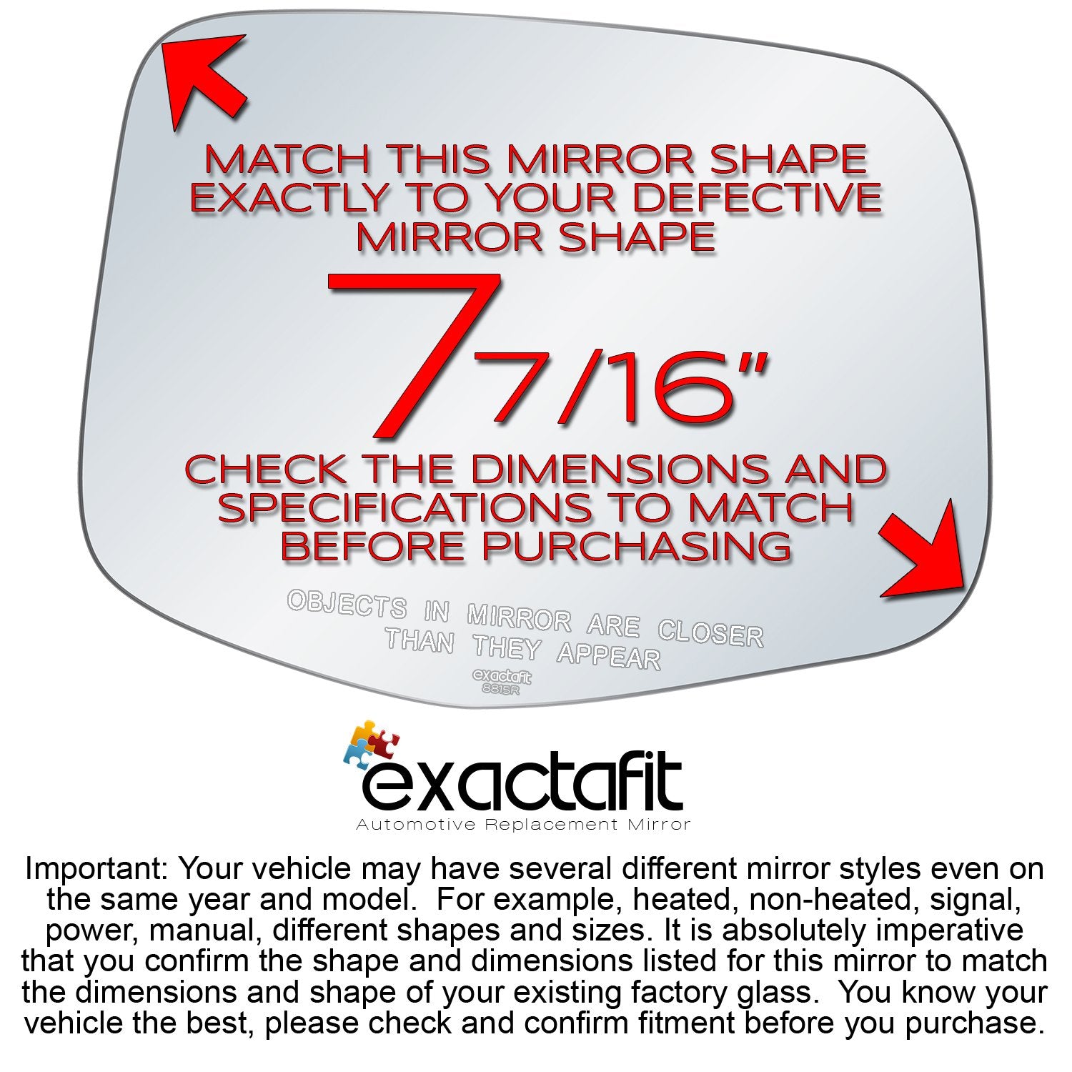 Exactafit 8815R Passenger Side Mirror Glass Replacement Repair Compatible With 2011 2012 2013 Honda Odyssey