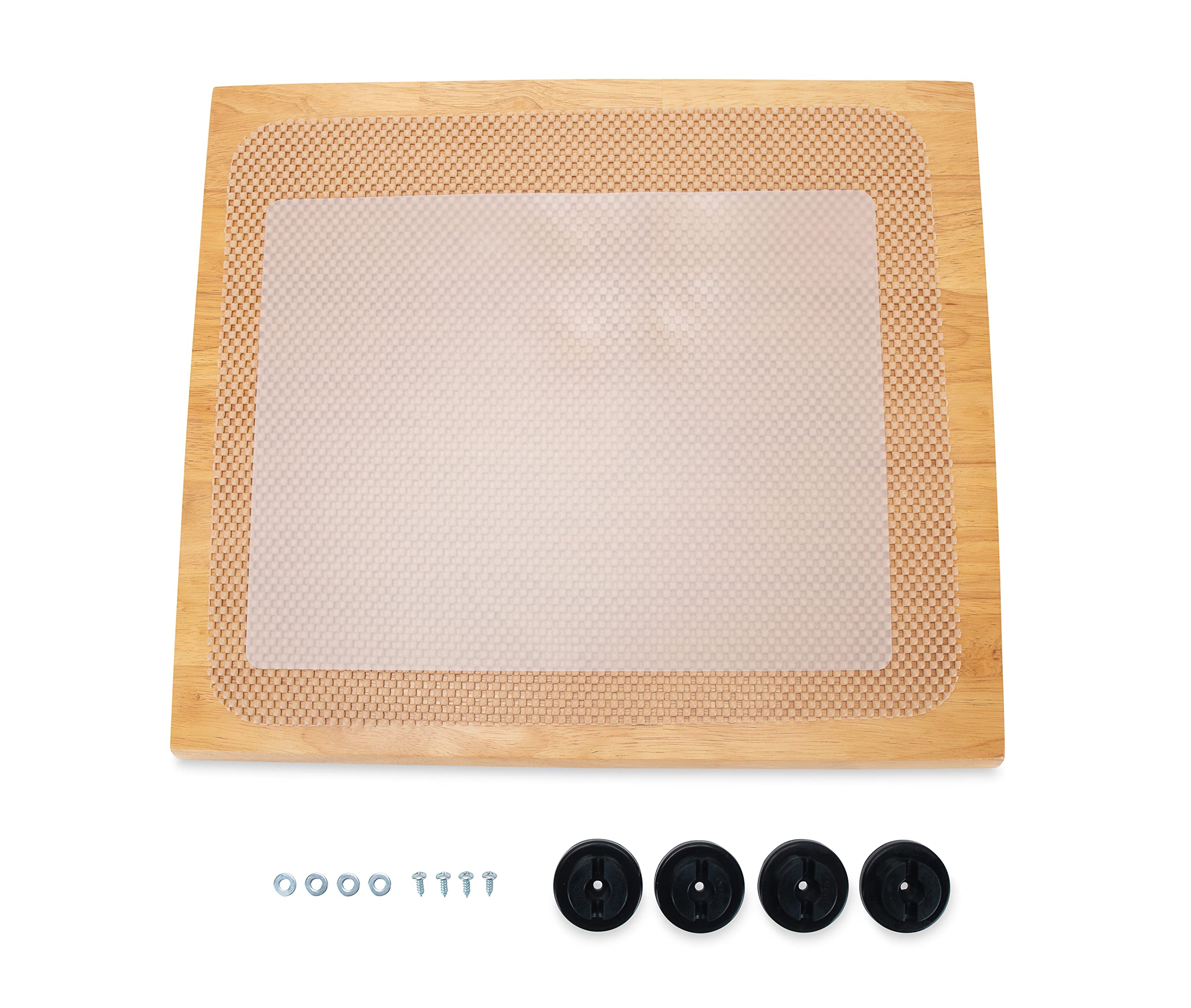 Camco Oak Accents Camper/RV Silent Top Stovetop Cover | Features Solid Oak-Finish Hardwood w/Non-Toxic Finish & 4 Non-Slip Rubber Feet | Includes Flexible Cutting Mat | 19.5” x 17” x .75” (43521)