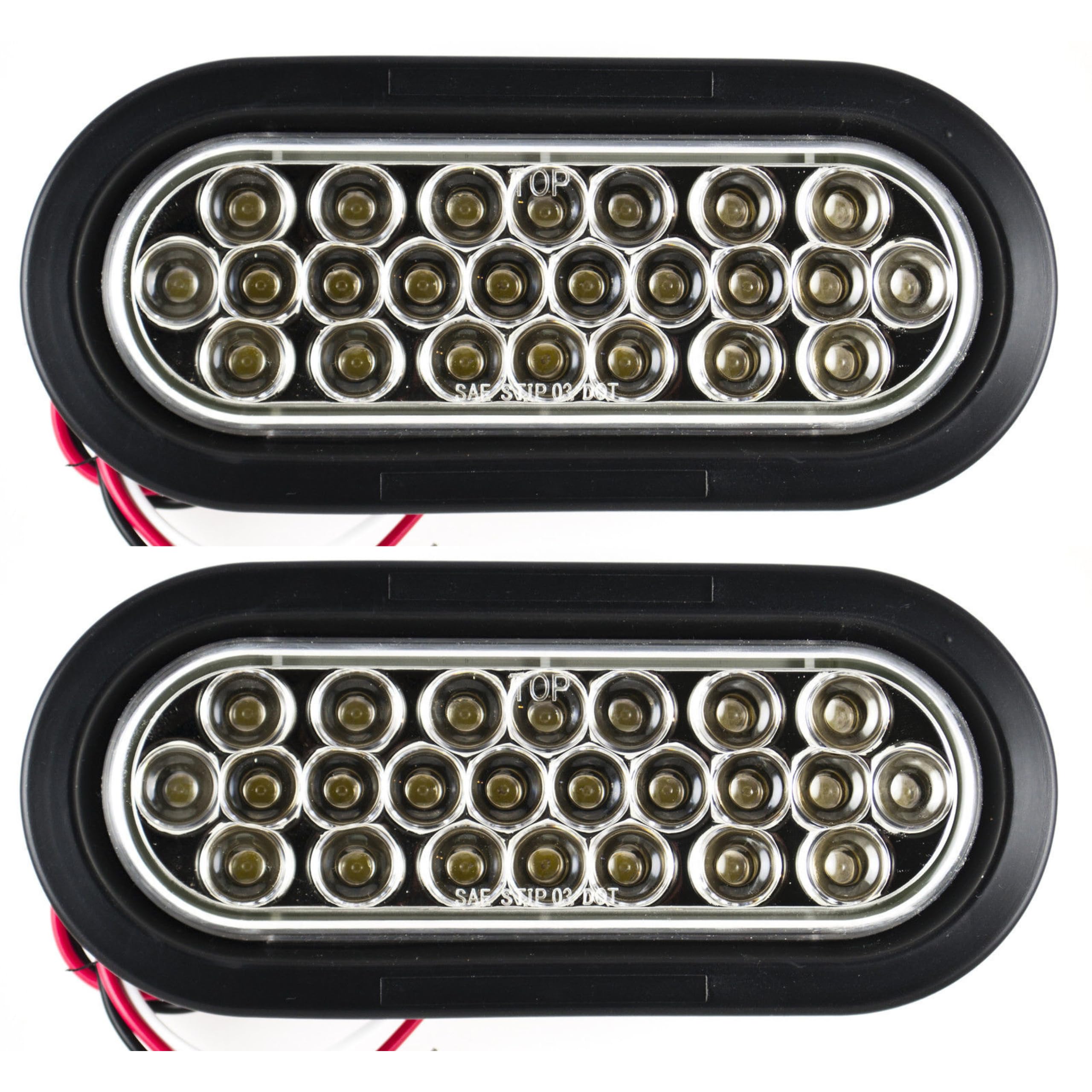 All Star Truck Parts 2X White 6 Oval 24 LED Trailer Tail Light Backup Reverse Indicator Light Kit DOT Certified with Grommets & 