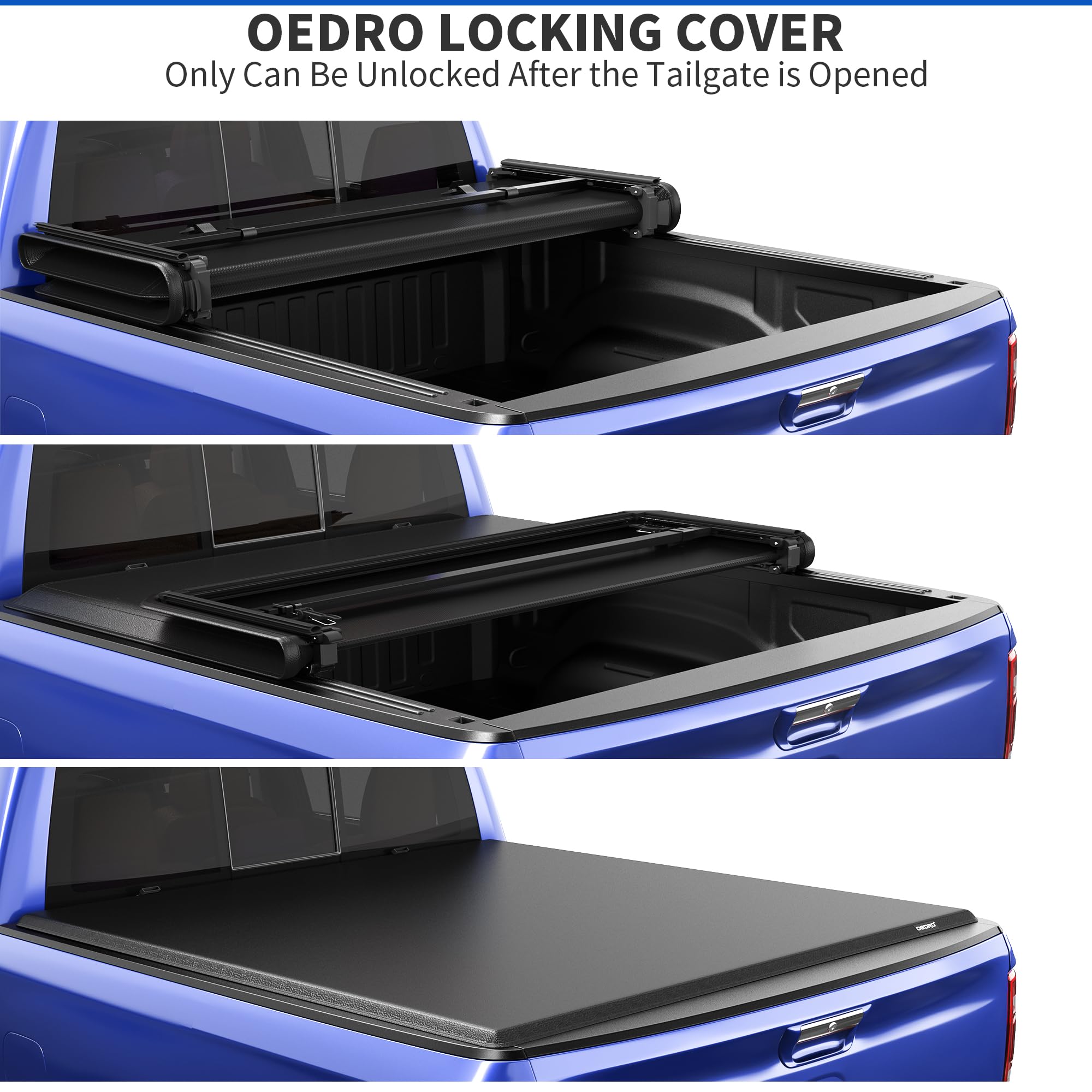 Oedro Soft Tri-Fold Truck Bed Tonneau Cover Compatible With 2005-2015 Toyota Tacoma With 5Ft Bed, Fleetside With Track Rail Syst